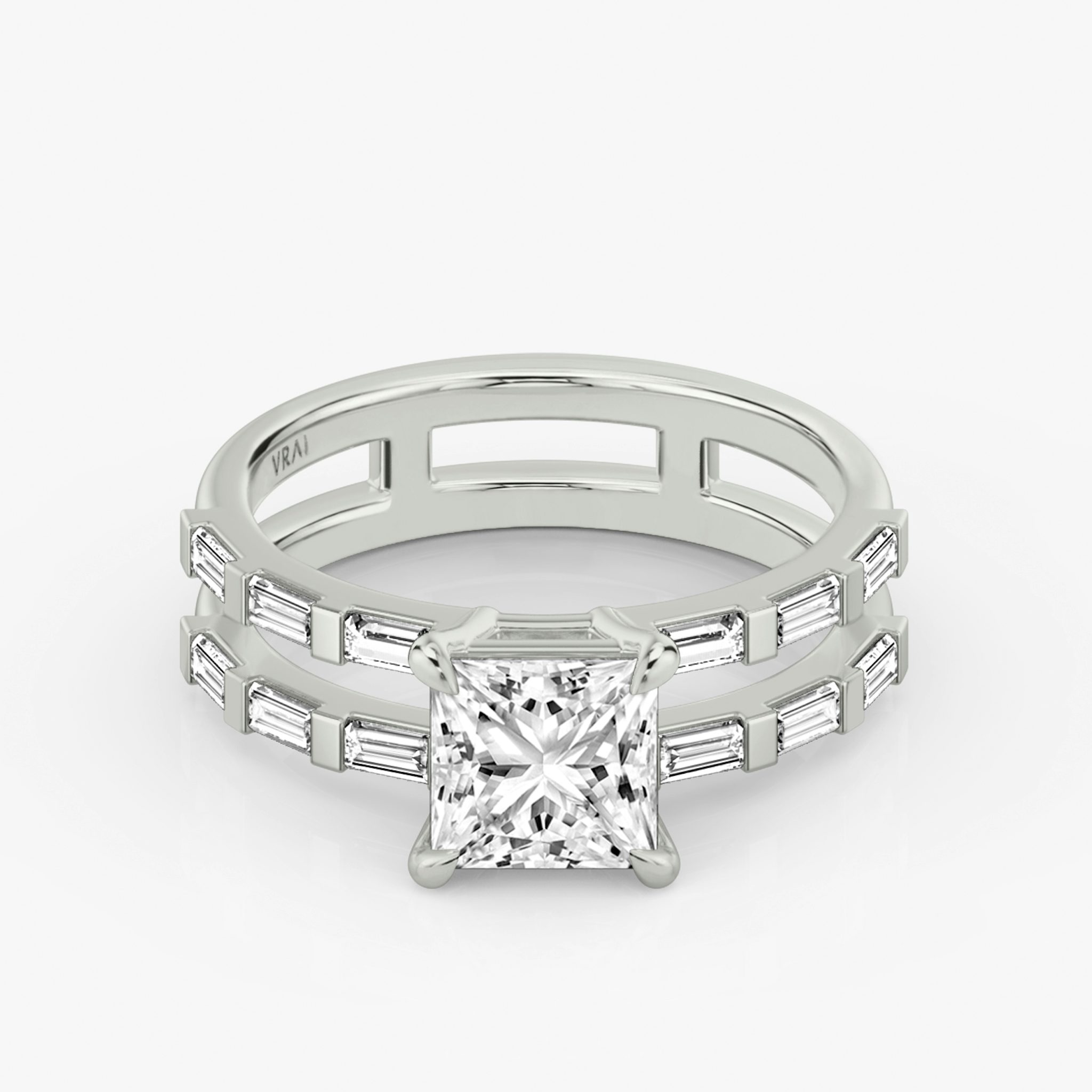 The Double Band | Princess | Platinum | bandAccent: Pavé | bandStoneShape: Baguette | diamondOrientation: vertical | caratWeight: other