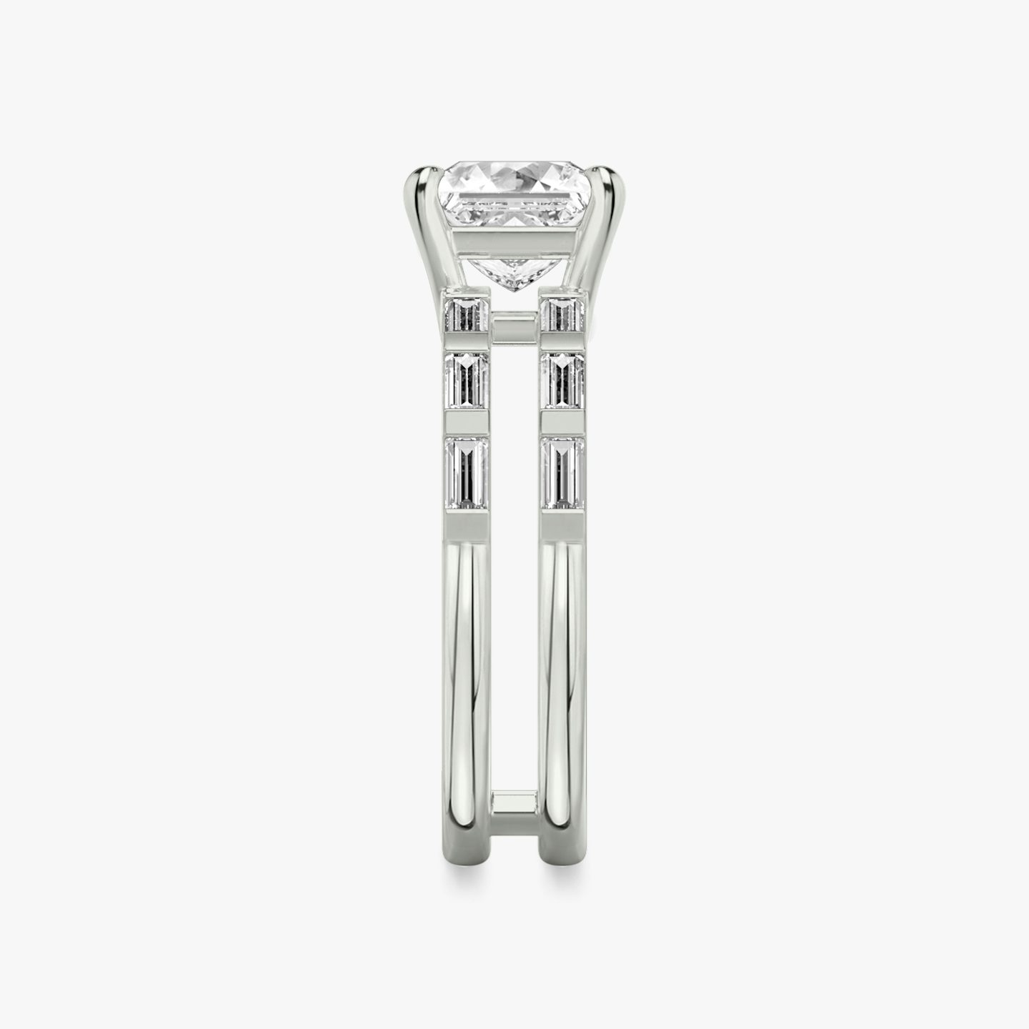 The Double Band | Princess | 18k | White Gold | bandAccent: Pavé | bandStoneShape: Baguette | diamondOrientation: vertical | caratWeight: other