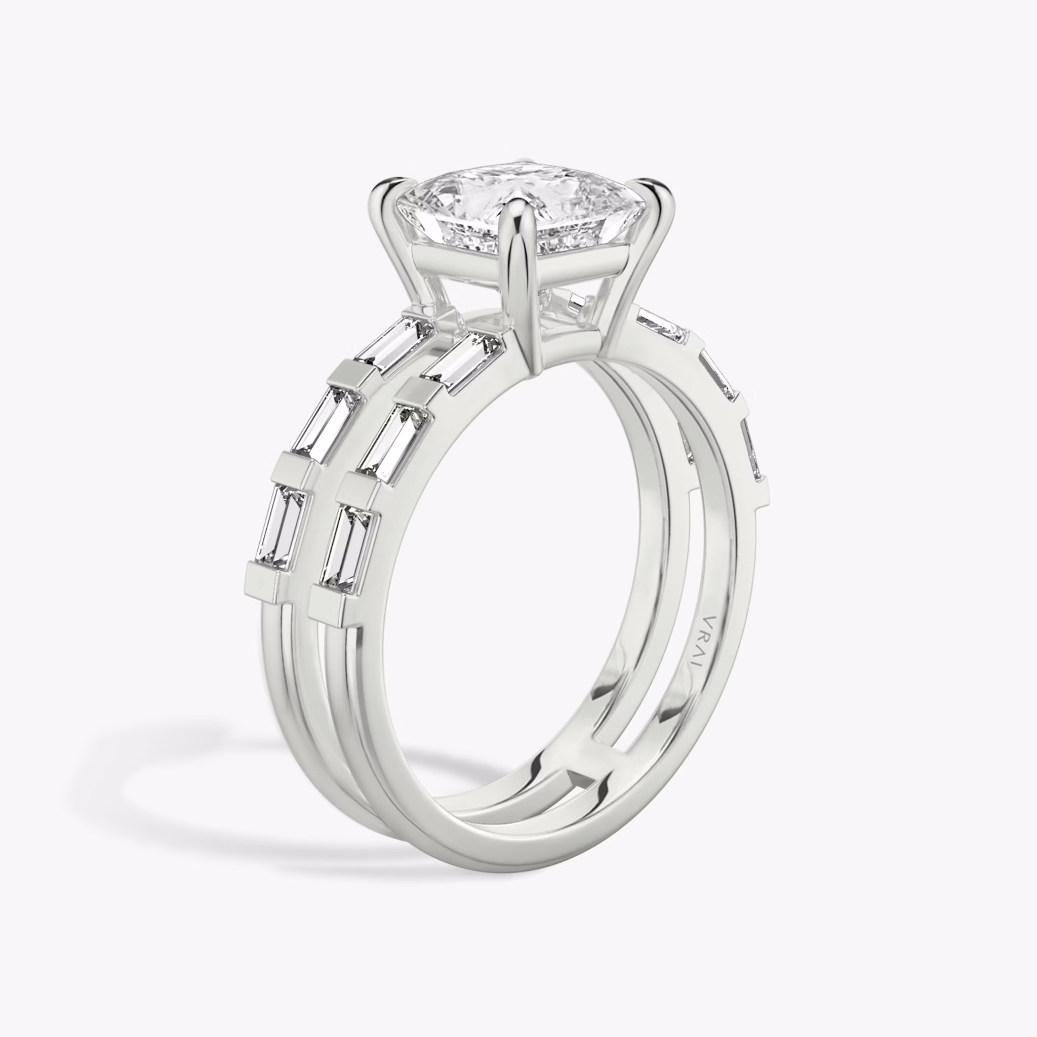 The Double Band | Princess | Platinum | bandAccent: Pavé | bandStoneShape: Baguette | diamondOrientation: vertical | caratWeight: other