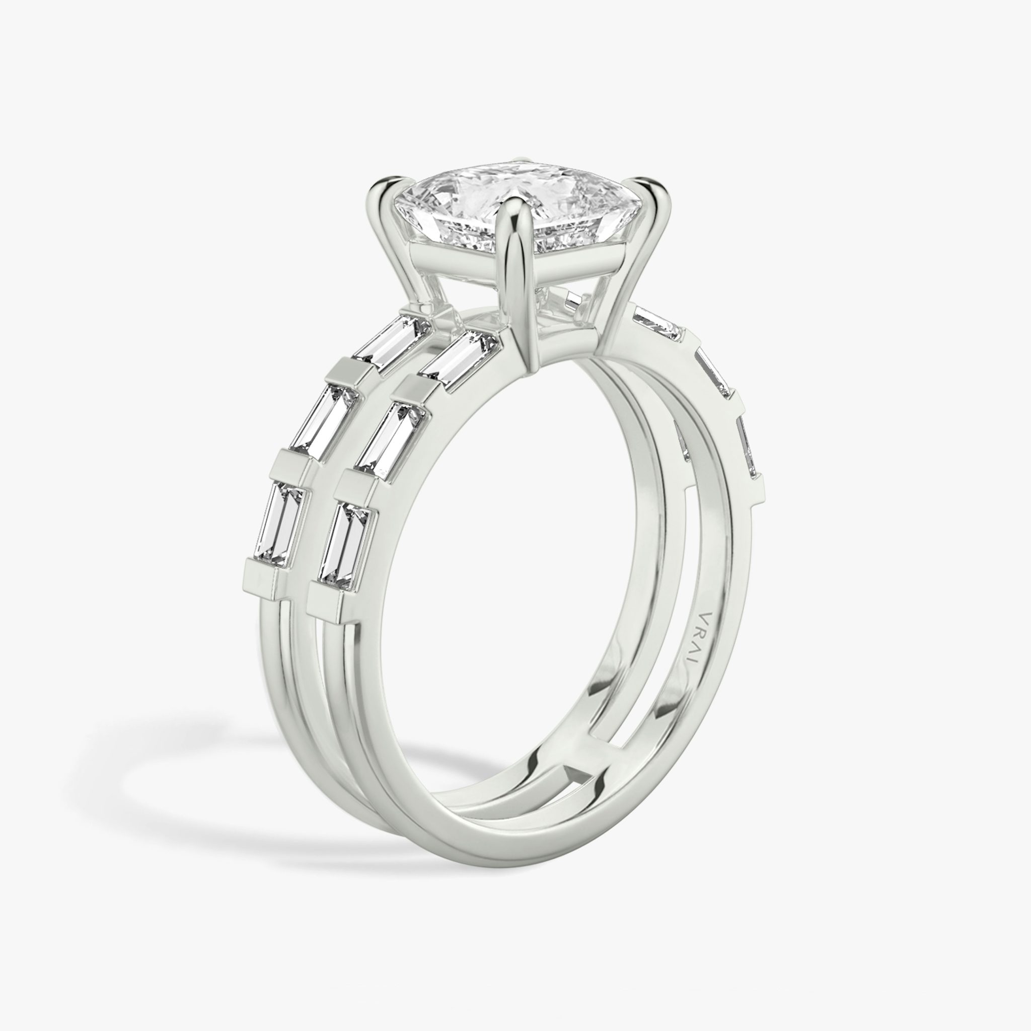 The Double Band | Princess | Platinum | bandAccent: Pavé | bandStoneShape: Baguette | diamondOrientation: vertical | caratWeight: other