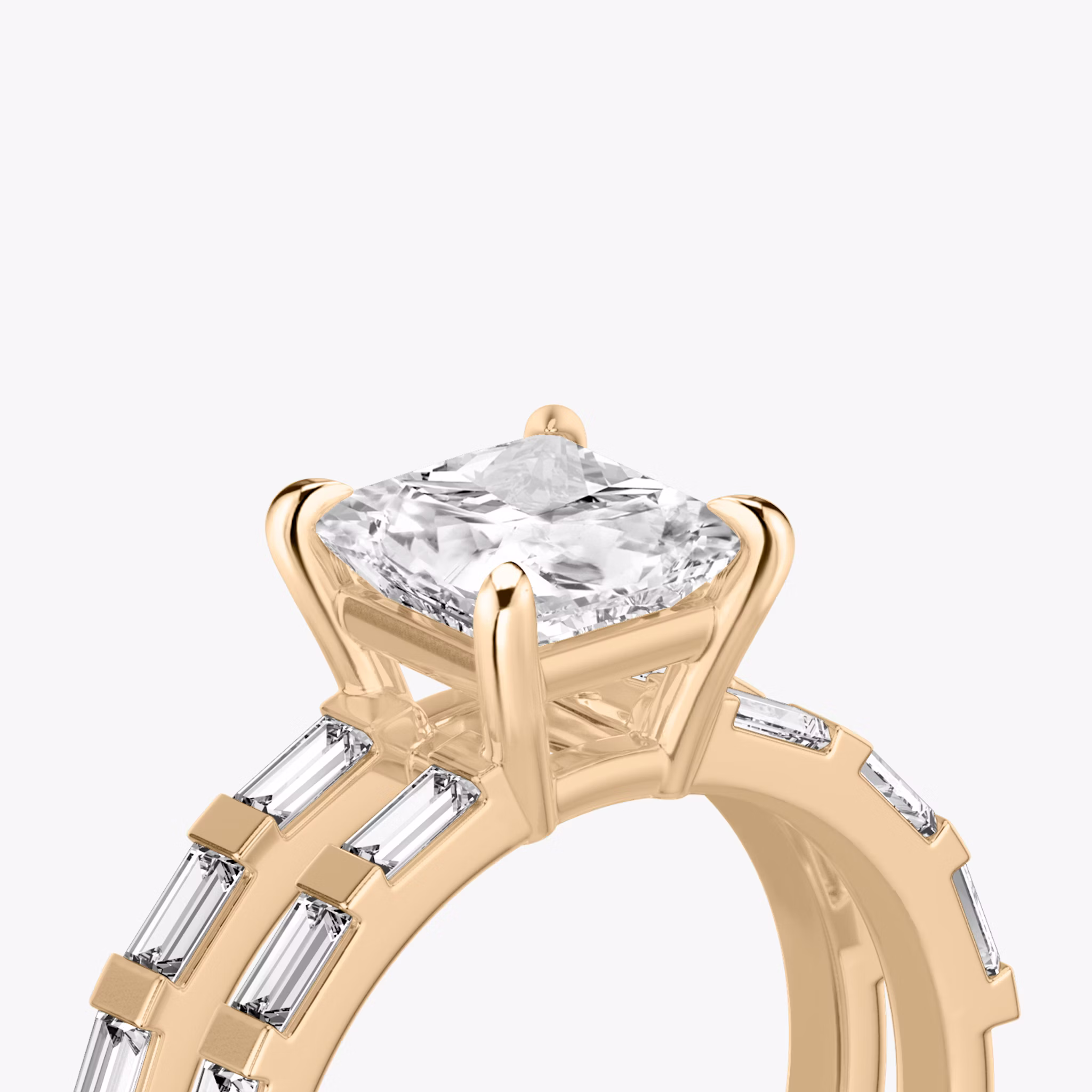 The Double Band | Princess | 14k | Rose Gold | bandAccent: Pavé | bandStoneShape: Baguette | diamondOrientation: vertical | caratWeight: other