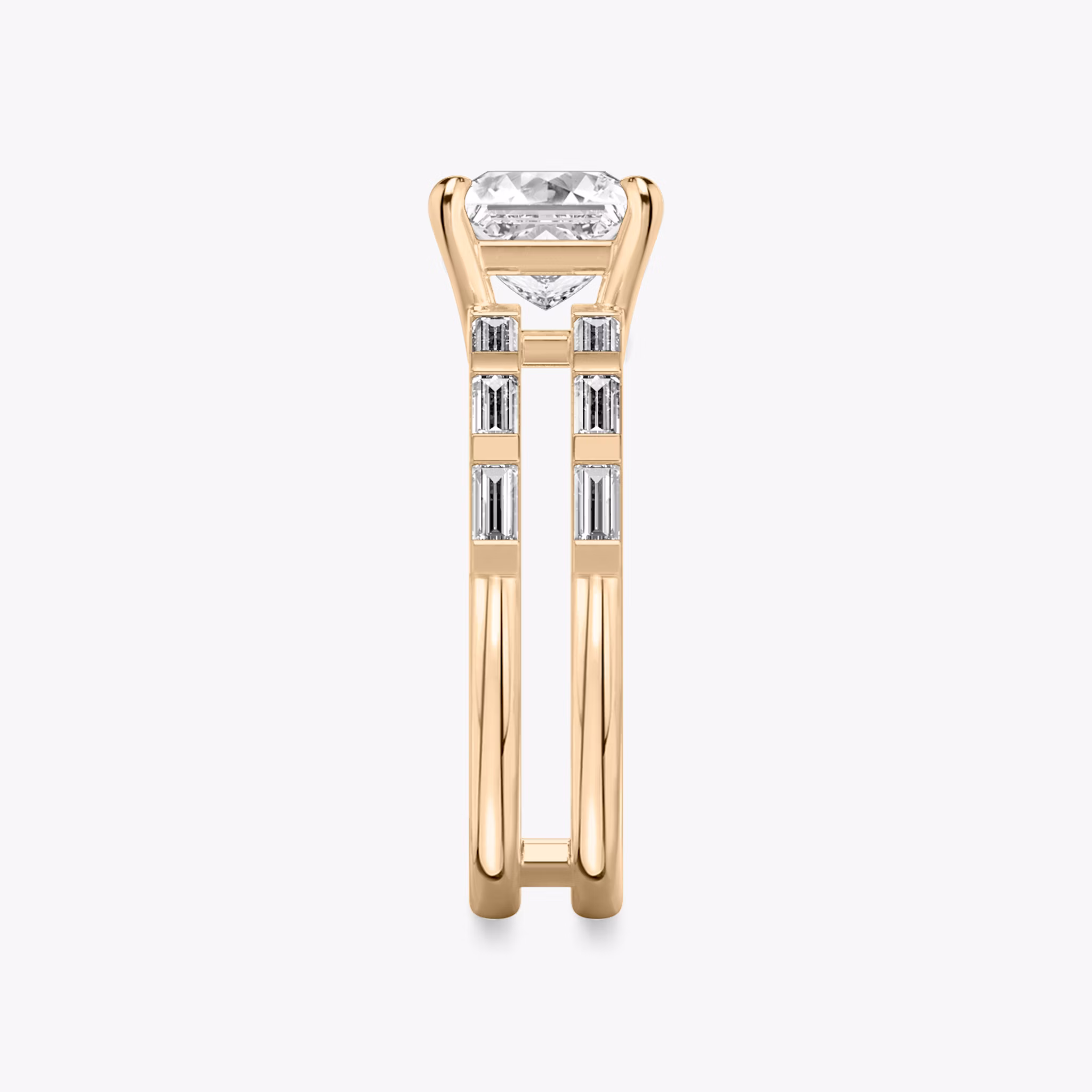 The Double Band | Princess | 14k | Rose Gold | bandAccent: Pavé | bandStoneShape: Baguette | diamondOrientation: vertical | caratWeight: other