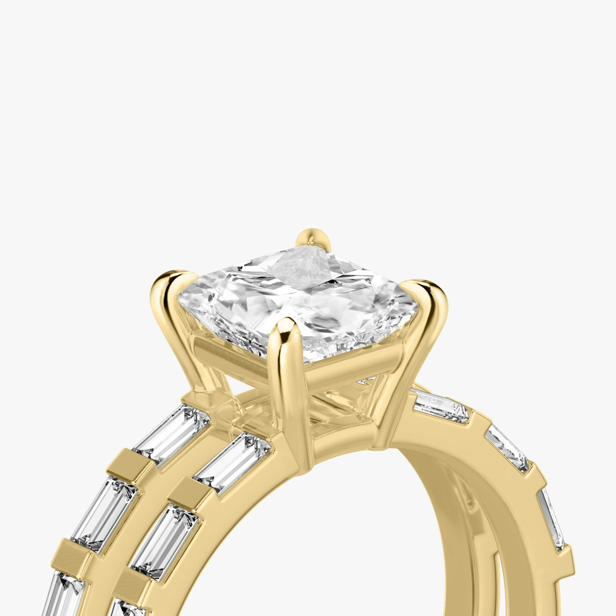 The Double Band | Princess | 18k | Yellow Gold | bandAccent: Pavé | bandStoneShape: Baguette | diamondOrientation: vertical | caratWeight: other