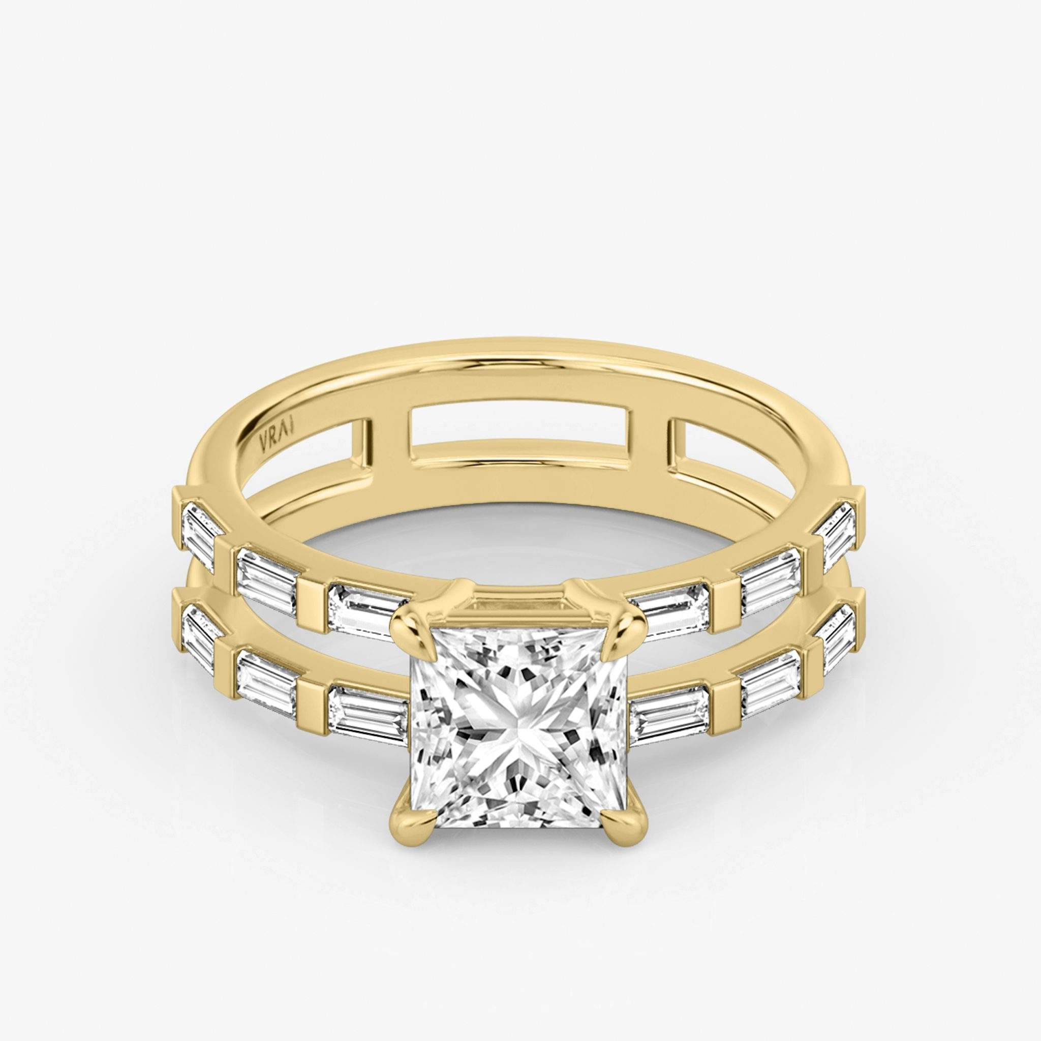 The Double Band | Princess | 18k | Yellow Gold | bandAccent: Pavé | bandStoneShape: Baguette | diamondOrientation: vertical | caratWeight: other