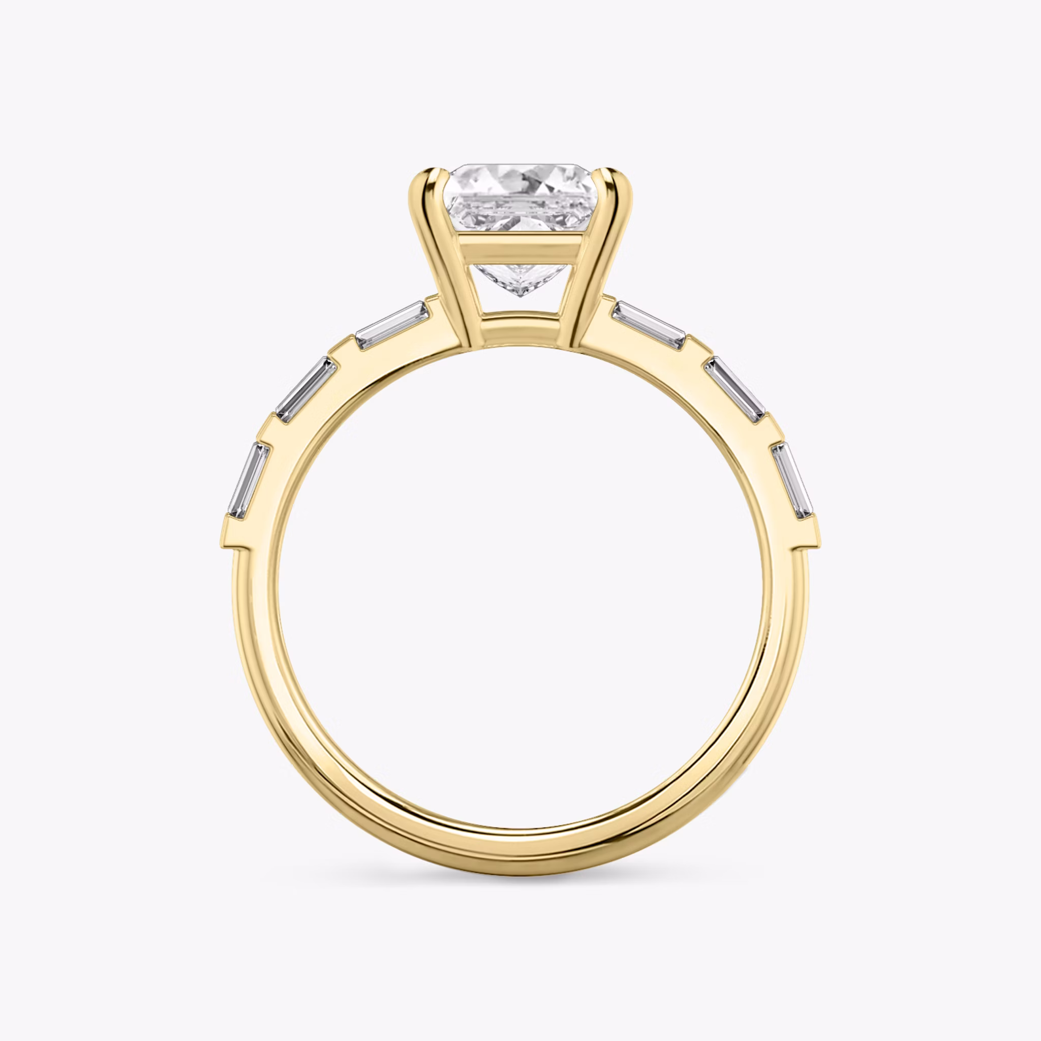 The Double Band | Princess | 18k | Yellow Gold | bandAccent: Pavé | bandStoneShape: Baguette | diamondOrientation: vertical | caratWeight: other