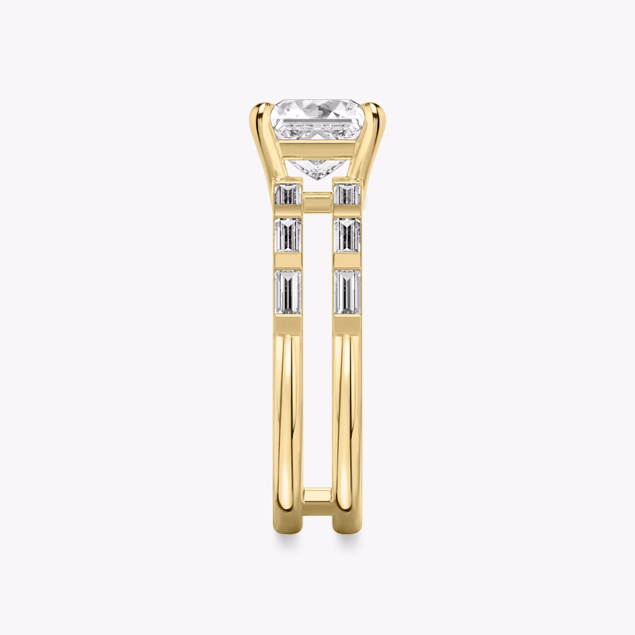 The Double Band | Princess | 18k | Yellow Gold | bandAccent: Pavé | bandStoneShape: Baguette | diamondOrientation: vertical | caratWeight: other