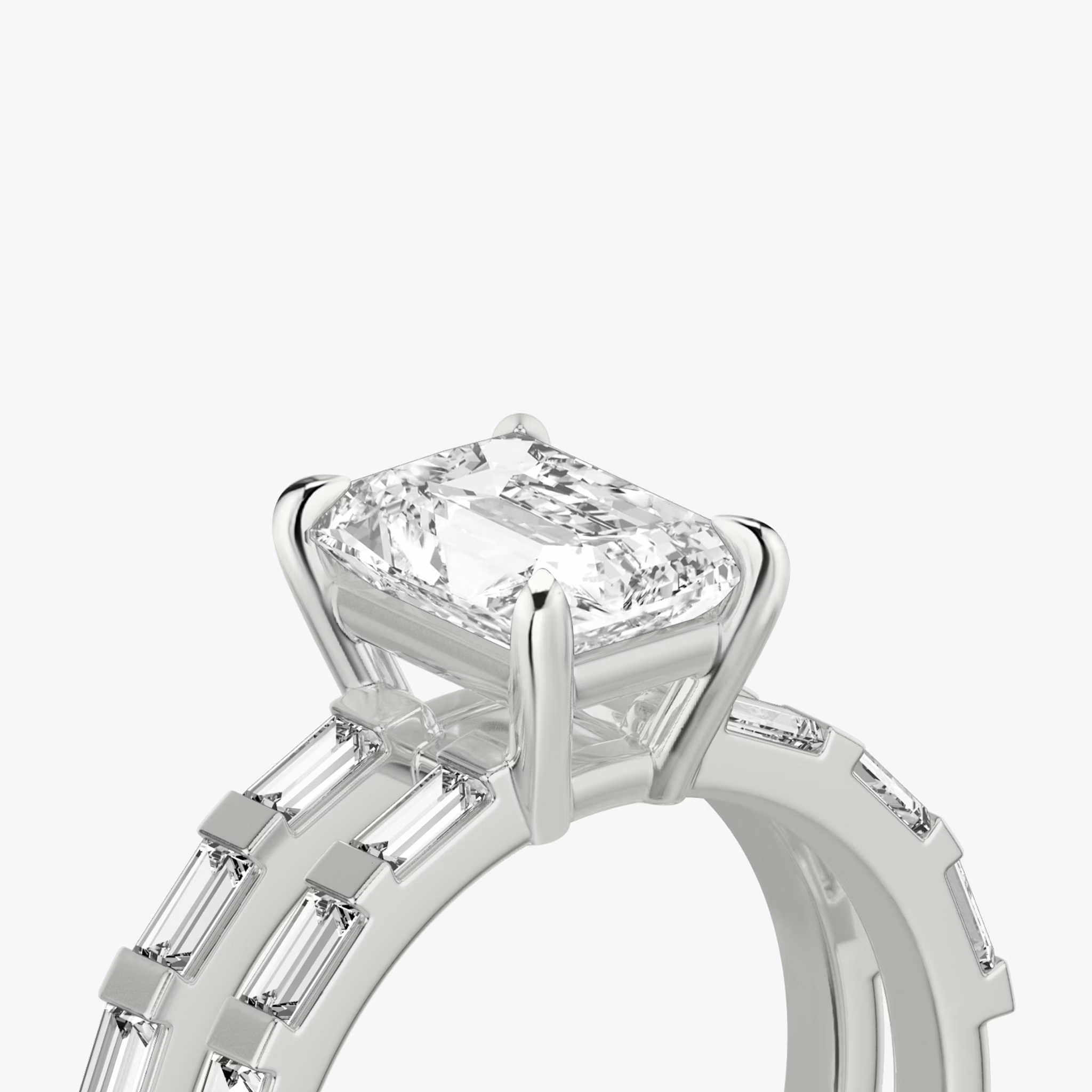 The Double Band | Radiant | Platinum | bandAccent: Pavé | bandStoneShape: Baguette | diamondOrientation: vertical | caratWeight: other