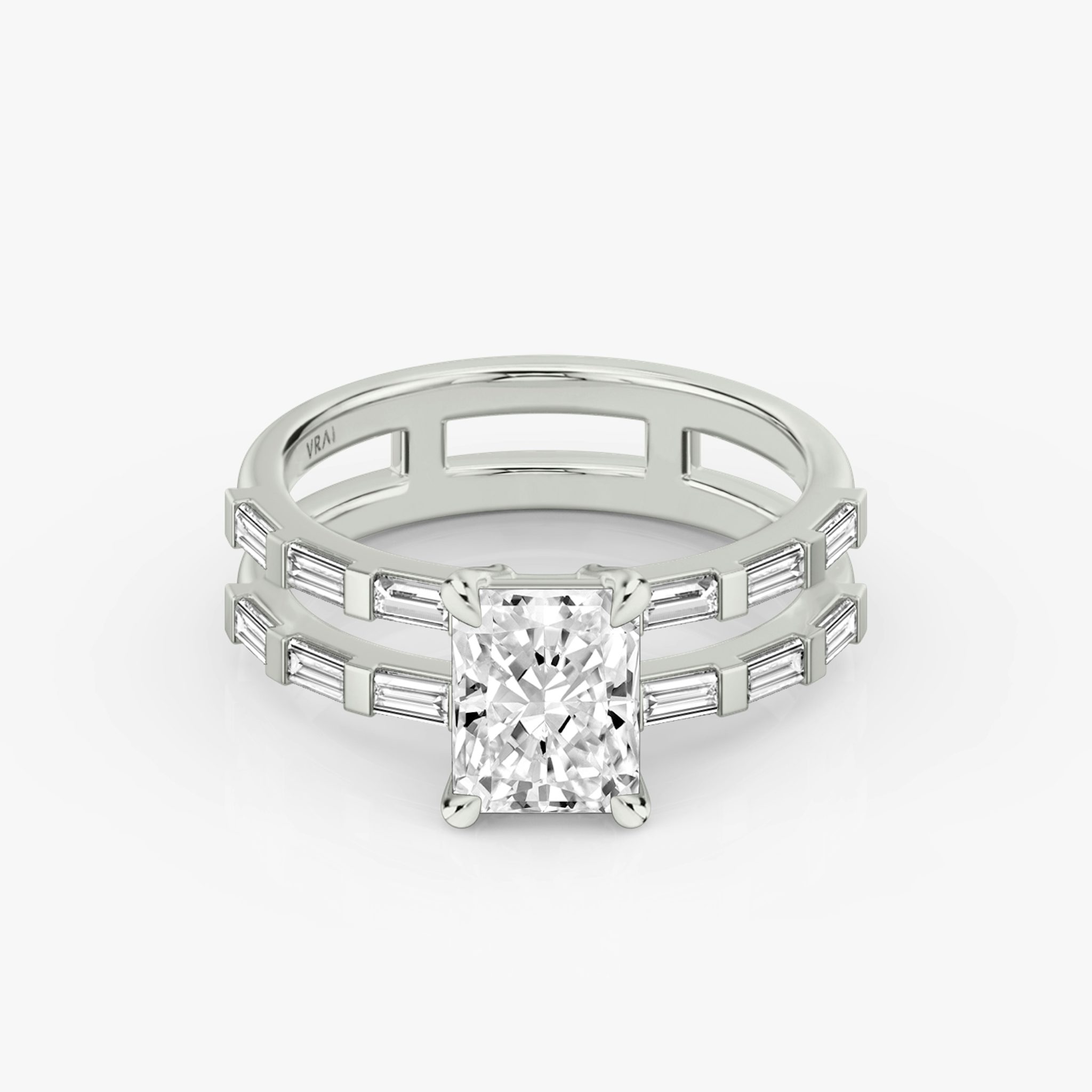 The Double Band | Radiant | Platinum | bandAccent: Pavé | bandStoneShape: Baguette | diamondOrientation: vertical | caratWeight: other