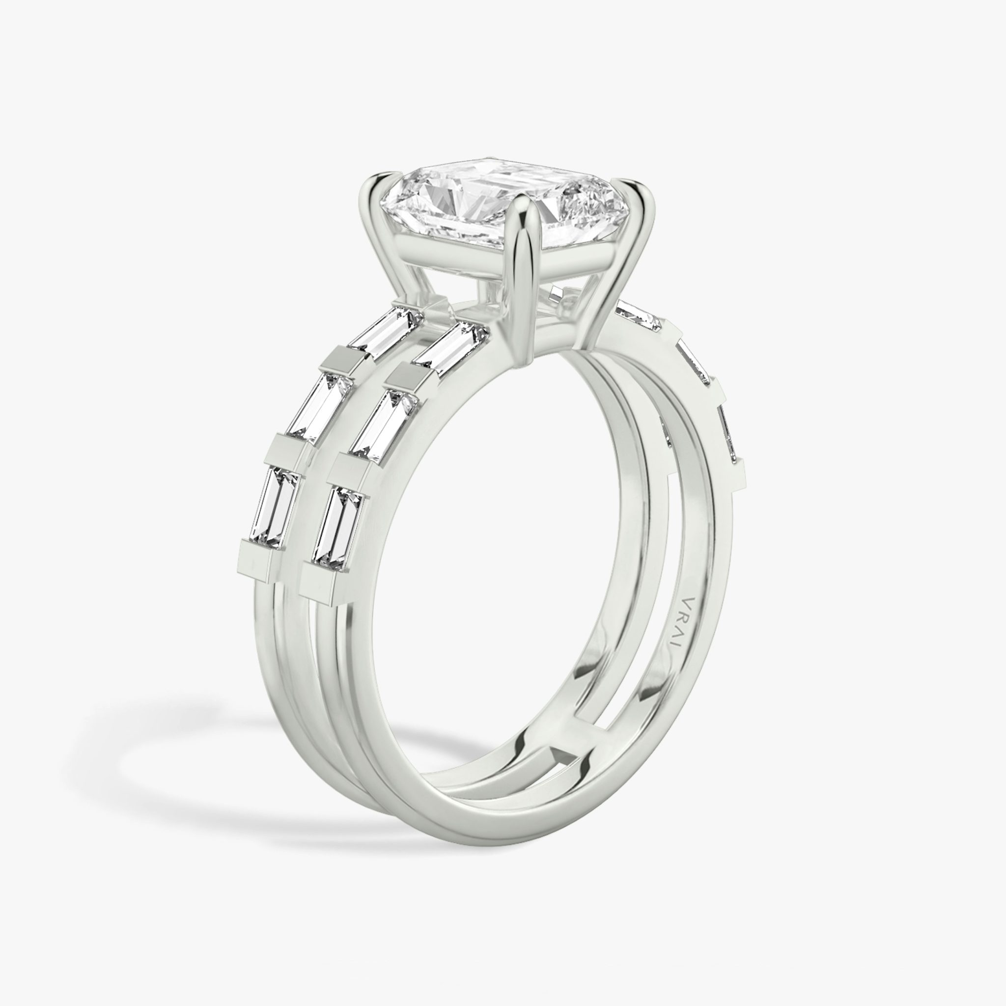 The Double Band | Radiant | Platinum | bandAccent: Pavé | bandStoneShape: Baguette | diamondOrientation: vertical | caratWeight: other