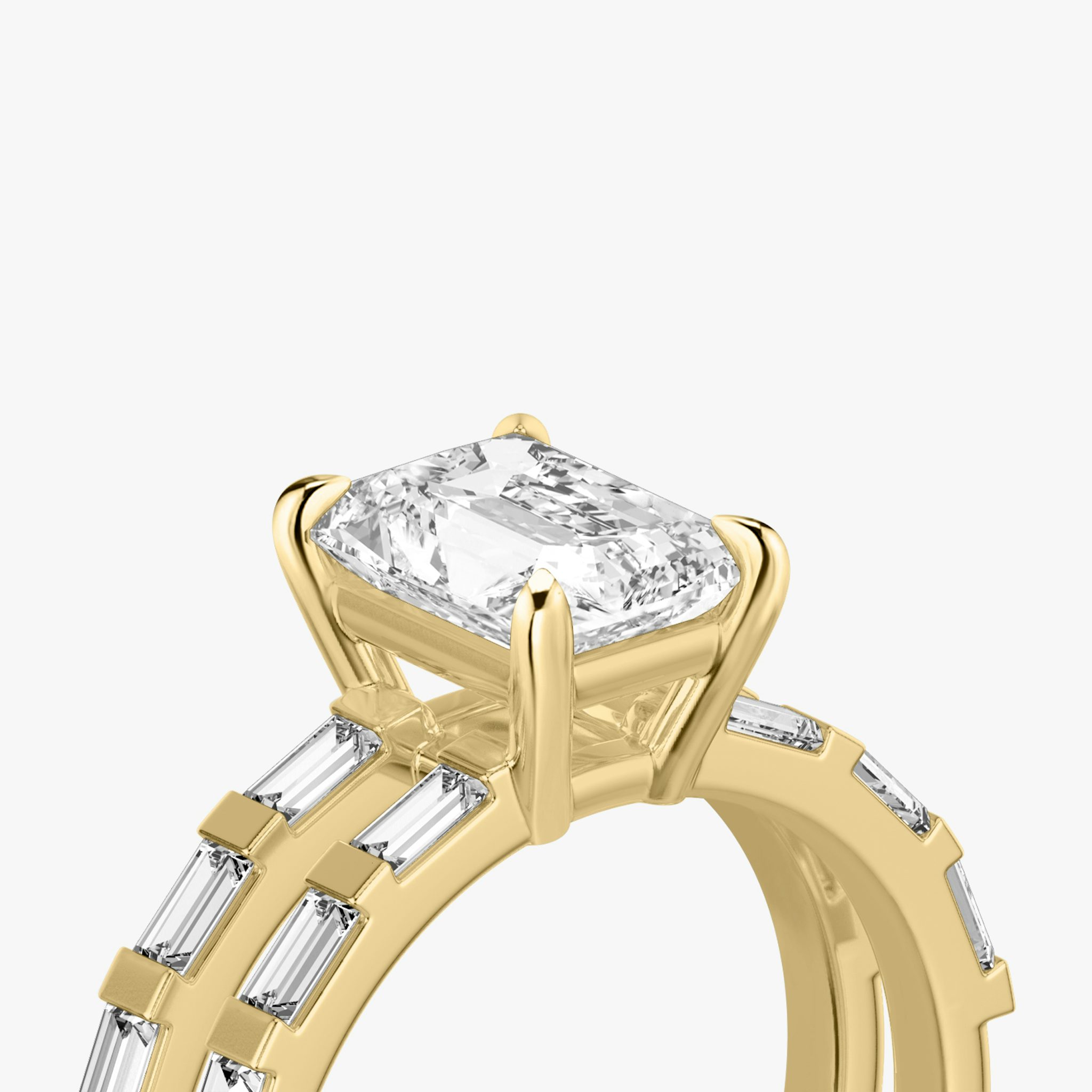 The Double Band | Radiant | 18k | Yellow Gold | bandAccent: Pavé | bandStoneShape: Baguette | diamondOrientation: vertical | caratWeight: other