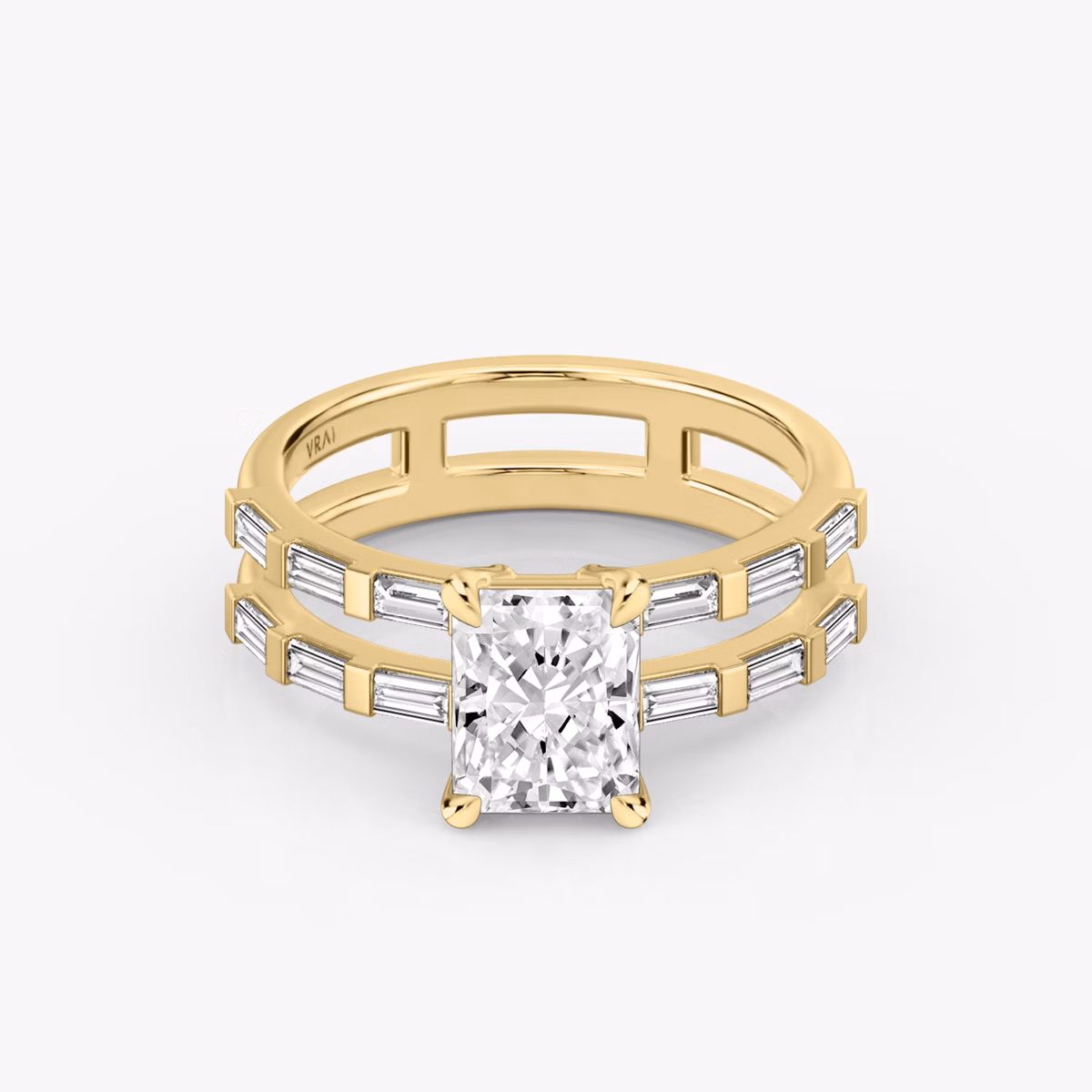 The Double Band | Radiant | 18k | Yellow Gold | bandAccent: Pavé | bandStoneShape: Baguette | diamondOrientation: vertical | caratWeight: other