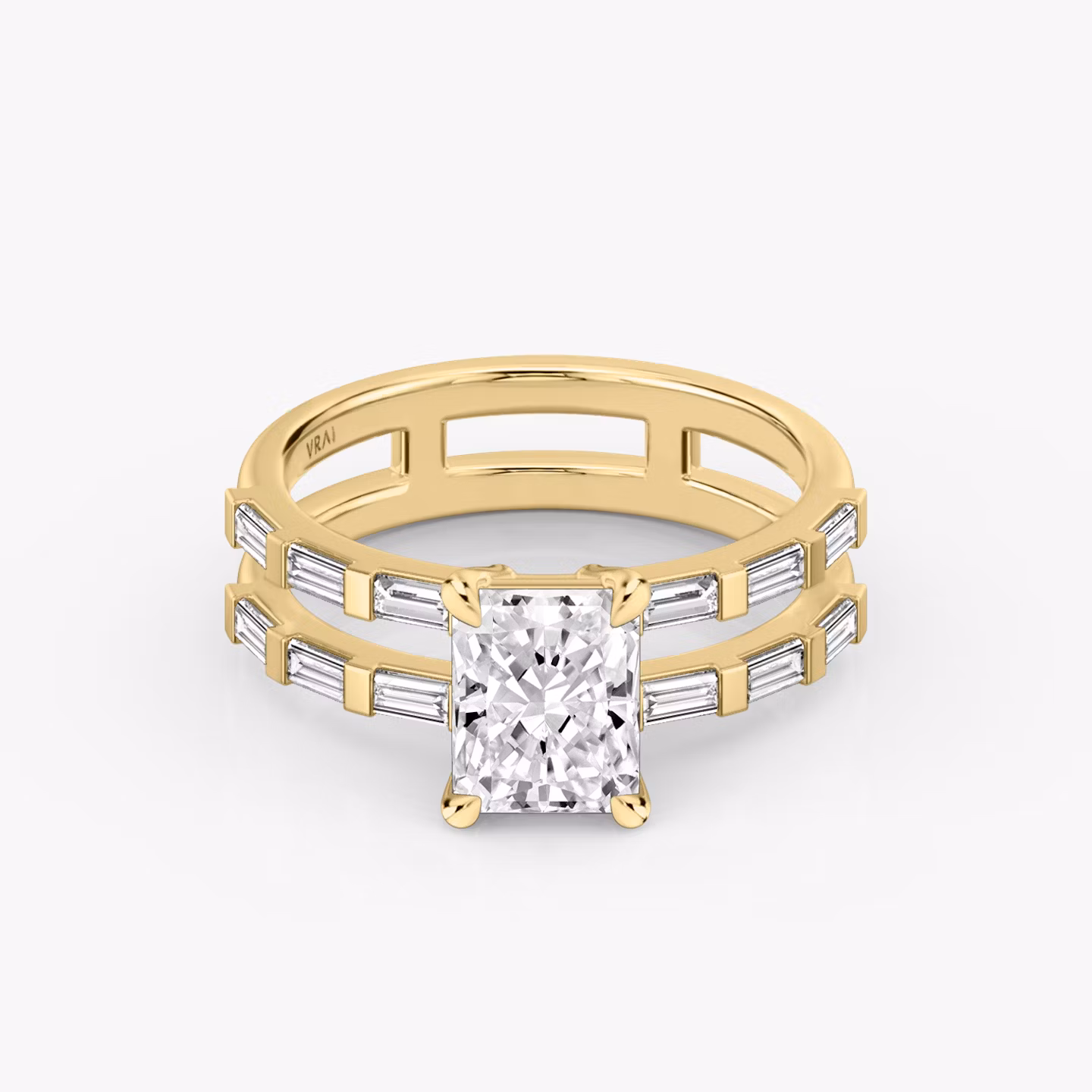 The Double Band | Radiant | 18k | Yellow Gold | bandAccent: Pavé | bandStoneShape: Baguette | diamondOrientation: vertical | caratWeight: other