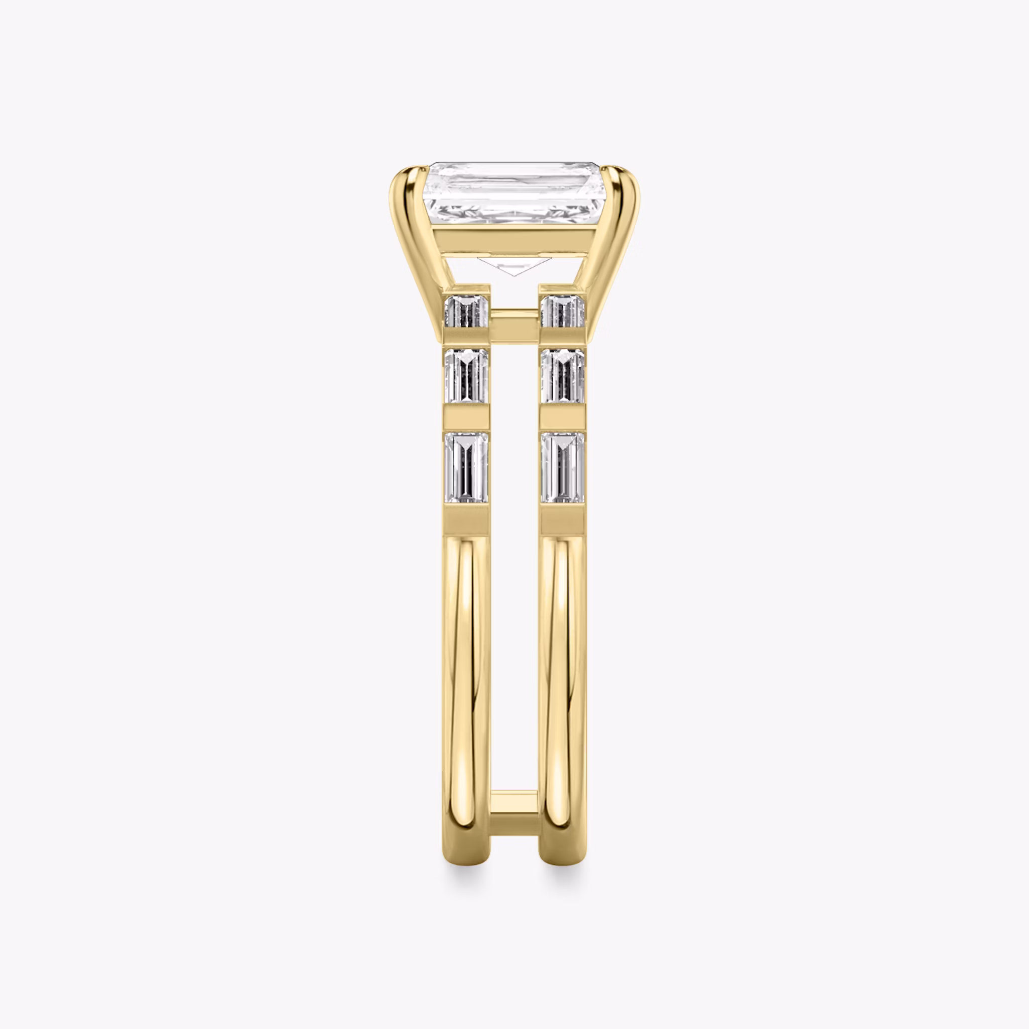 The Double Band | Radiant | 18k | Yellow Gold | bandAccent: Pavé | bandStoneShape: Baguette | diamondOrientation: vertical | caratWeight: other