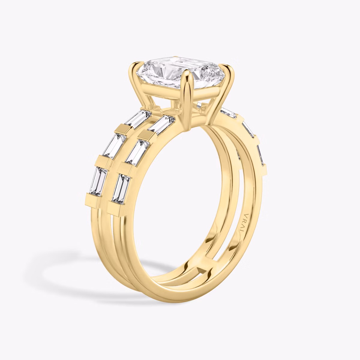 The Double Band | Radiant | 18k | Yellow Gold | bandAccent: Pavé | bandStoneShape: Baguette | diamondOrientation: vertical | caratWeight: other