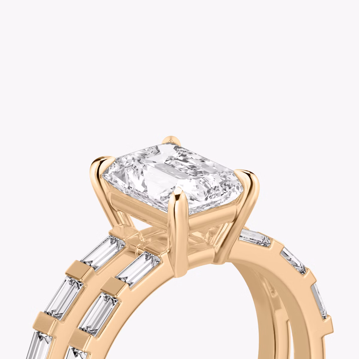The Double Band | Radiant | 14k | Rose Gold | bandAccent: Pavé | bandStoneShape: Baguette | diamondOrientation: vertical | caratWeight: other