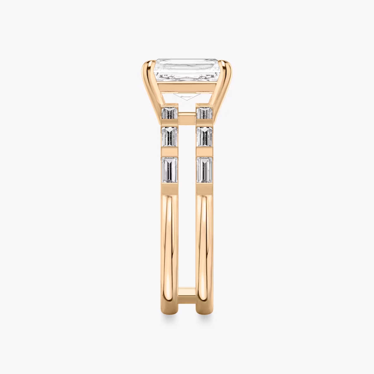 The Double Band | Radiant | 14k | Rose Gold | bandAccent: Pavé | bandStoneShape: Baguette | diamondOrientation: vertical | caratWeight: other