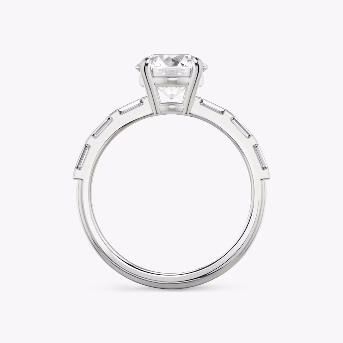 The Double Band | Round Brilliant | Platinum | bandAccent: Pavé | bandStoneShape: Baguette | caratWeight: 1.5ct | diamondOrientation: vertical