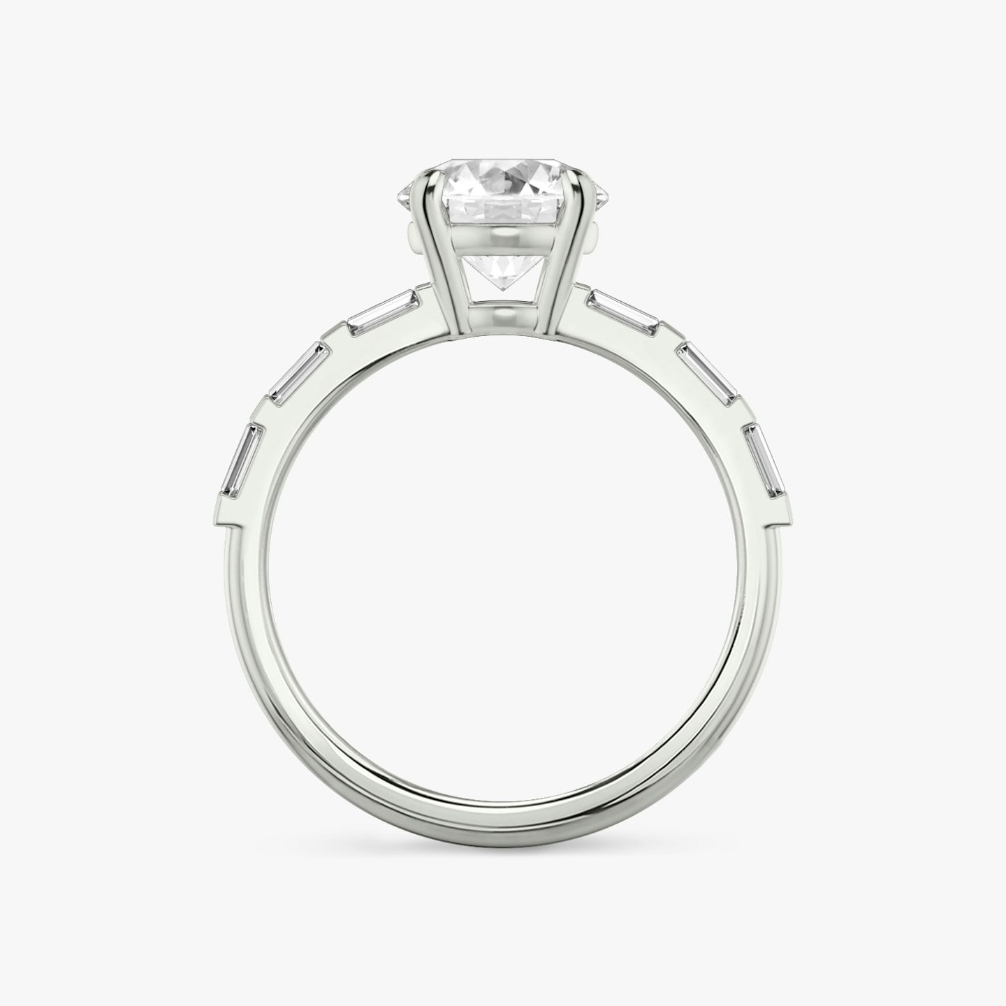 The Double Band | Round Brilliant | Platinum | bandAccent: Pavé | bandStoneShape: Baguette | caratWeight: 2.0ct | diamondOrientation: vertical