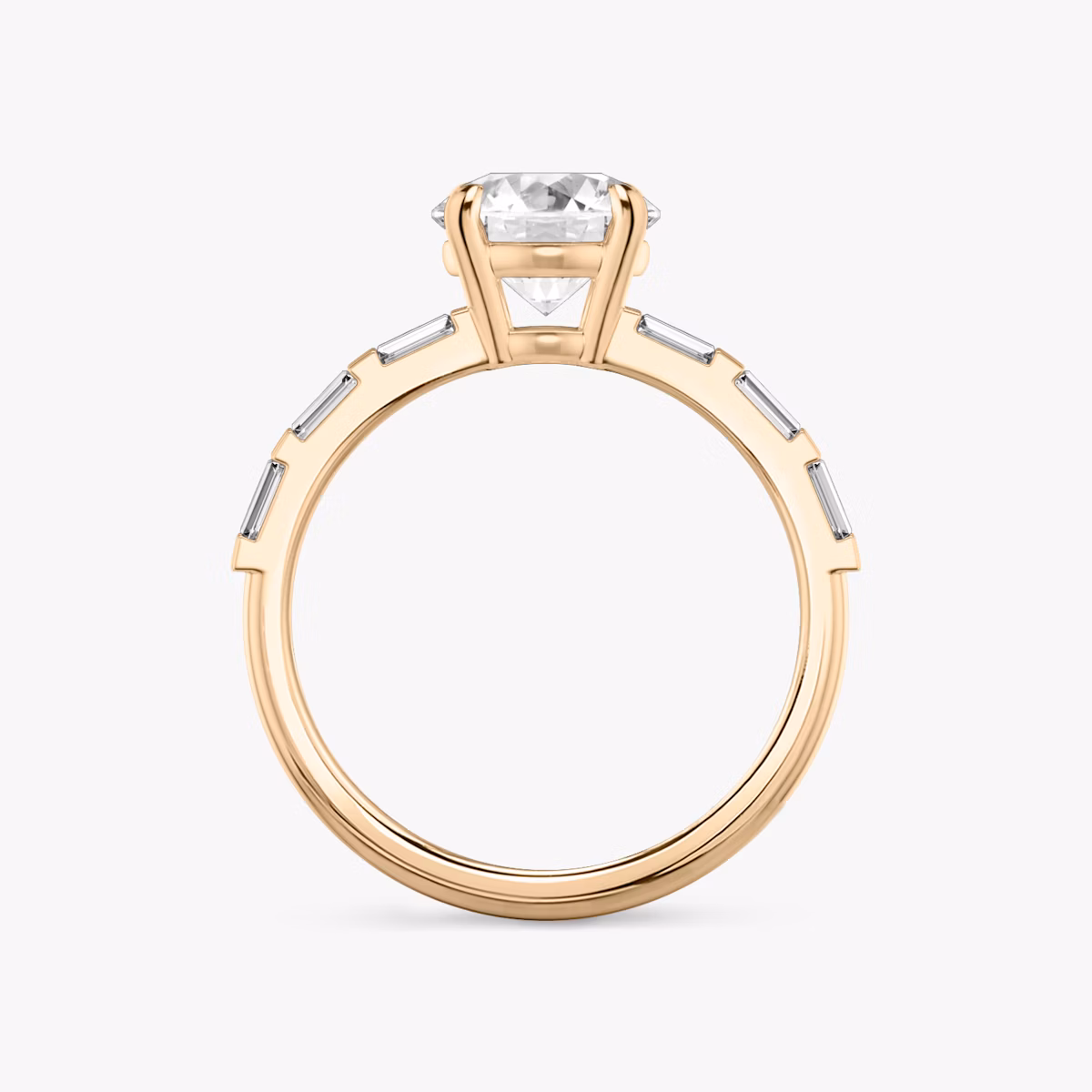 The Double Band | Round Brilliant | 14k | Rose Gold | bandAccent: Pavé | bandStoneShape: Baguette | caratWeight: 1.0ct | diamondOrientation: vertical