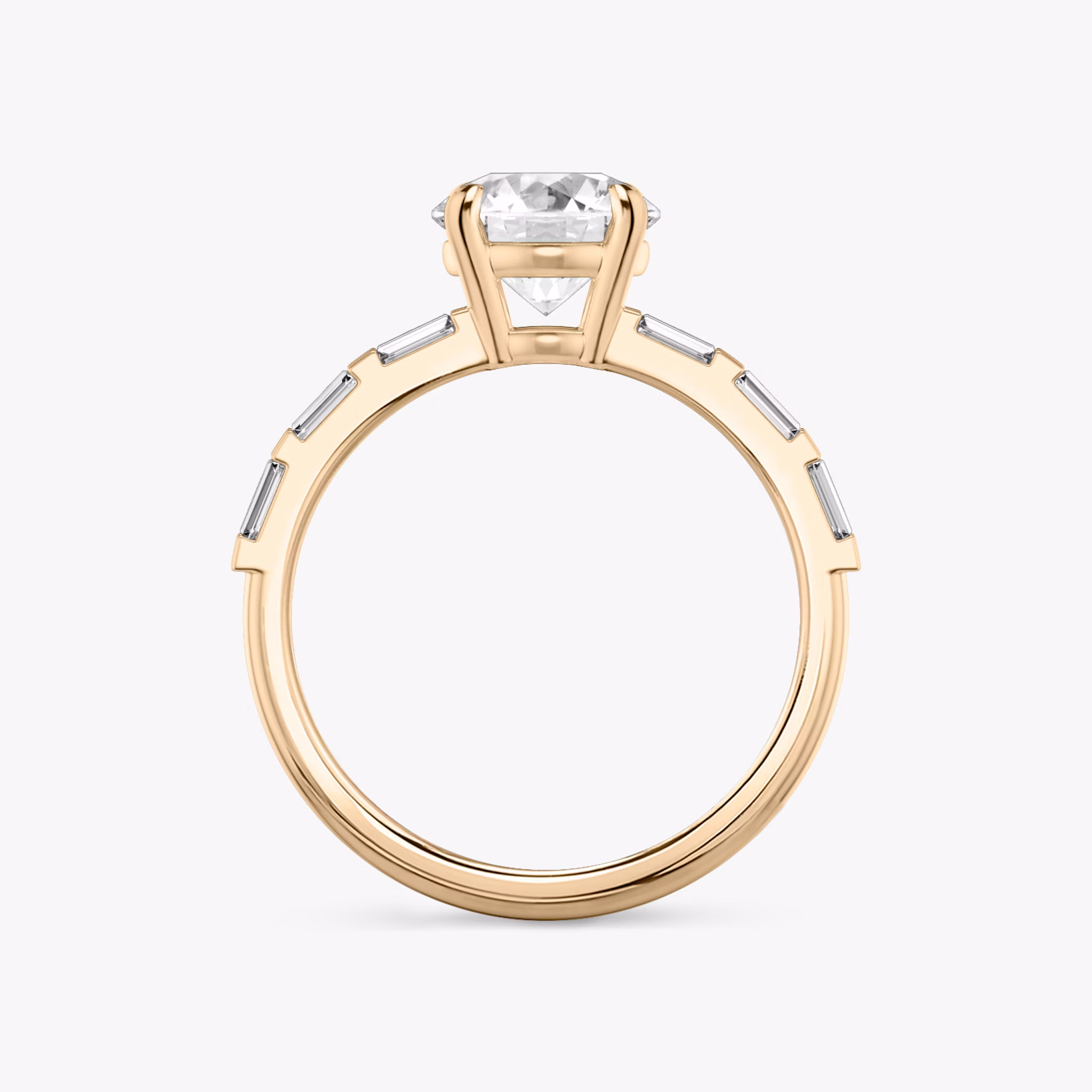The Double Band | Round Brilliant | 14k | Rose Gold | bandAccent: Pavé | bandStoneShape: Baguette | caratWeight: other | diamondOrientation: vertical