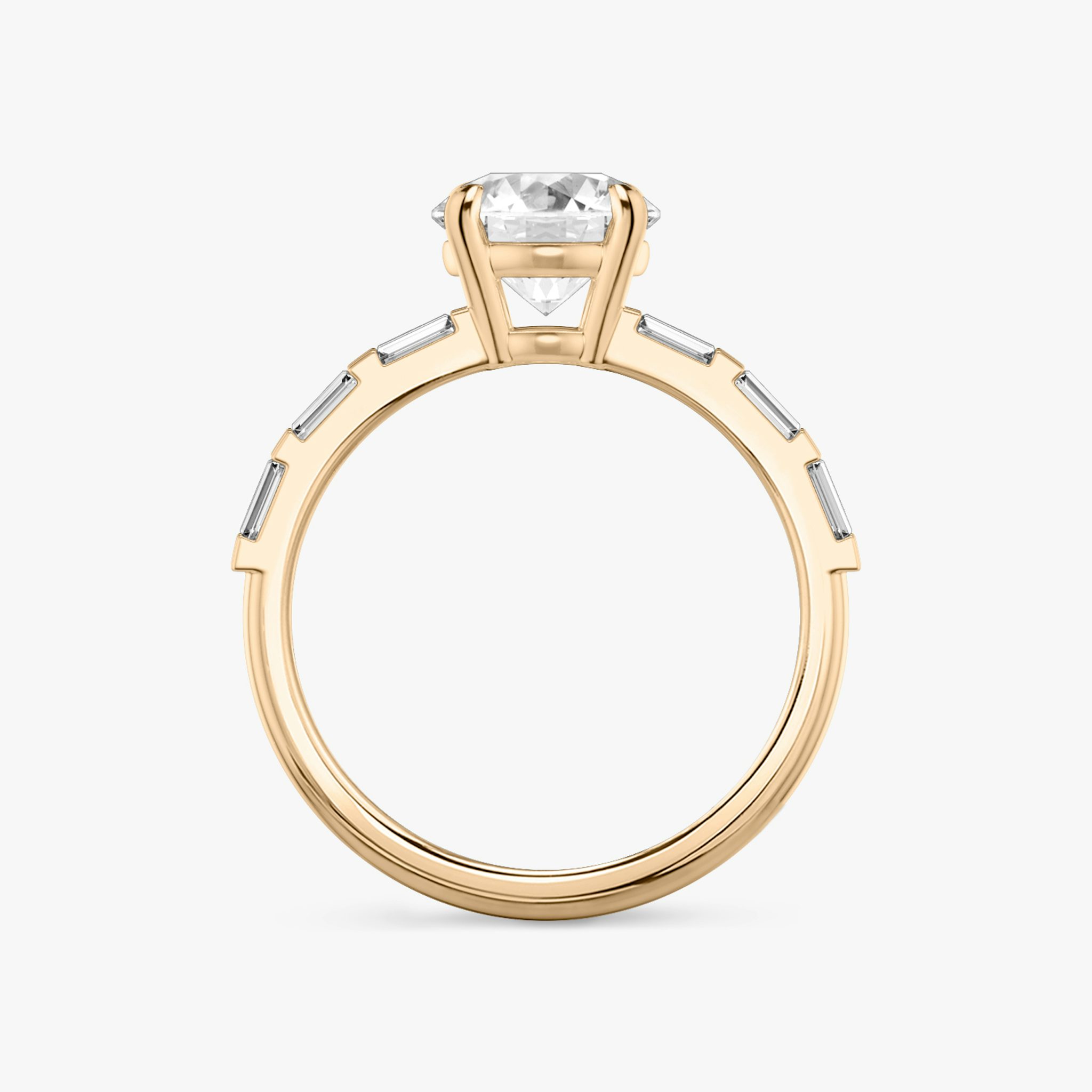 The Double Band | Round Brilliant | 14k | Rose Gold | bandAccent: Pavé | bandStoneShape: Baguette | caratWeight: other | diamondOrientation: vertical