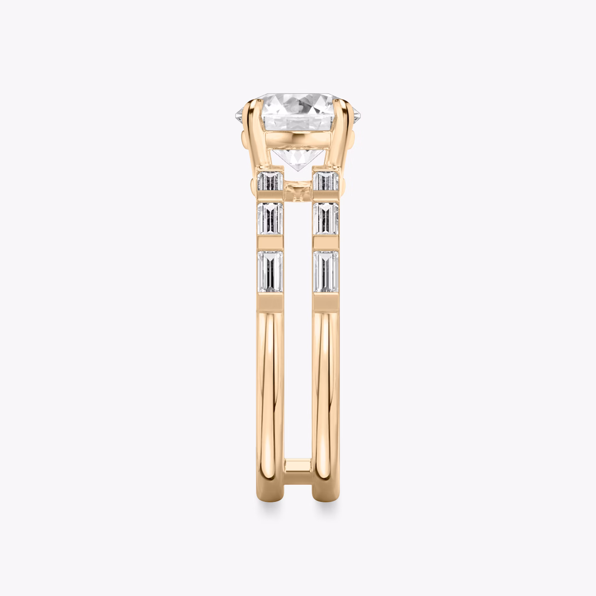 The Double Band | Round Brilliant | 14k | Rose Gold | bandAccent: Pavé | bandStoneShape: Baguette | caratWeight: other | diamondOrientation: vertical