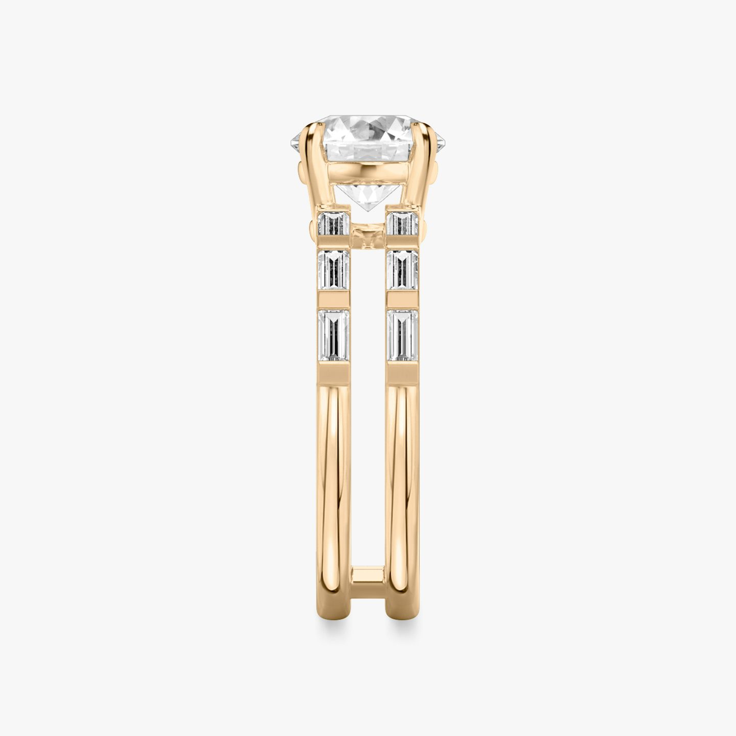 The Double Band | Round Brilliant | 14k | Rose Gold | bandAccent: Pavé | bandStoneShape: Baguette | caratWeight: 1.0ct | diamondOrientation: vertical