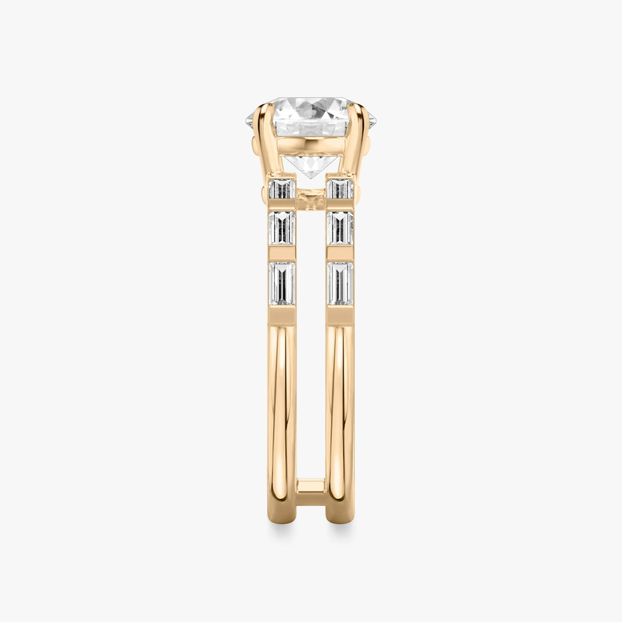 The Double Band | Round Brilliant | 14k | Rose Gold | bandAccent: Pavé | bandStoneShape: Baguette | caratWeight: other | diamondOrientation: vertical