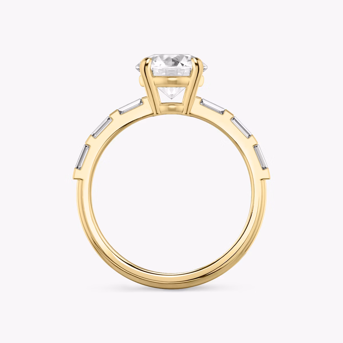 The Double Band | Round Brilliant | 18k | Yellow Gold | bandAccent: Pavé | bandStoneShape: Baguette | caratWeight: 2.0ct | diamondOrientation: vertical