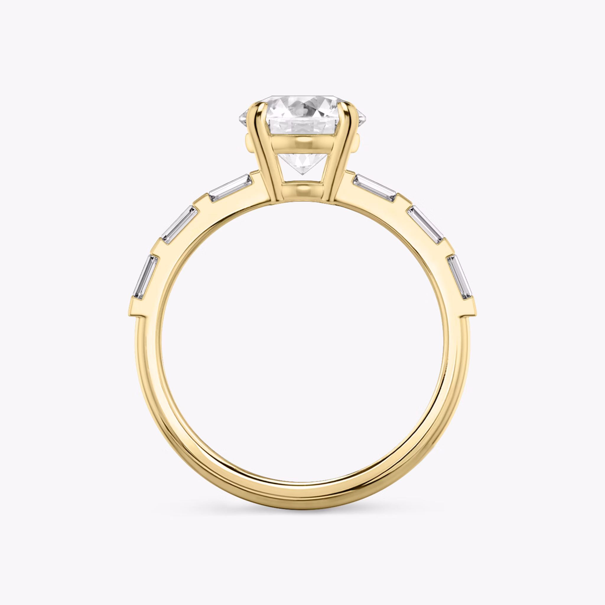 The Double Band | Round Brilliant | 18k | Yellow Gold | bandAccent: Pavé | bandStoneShape: Baguette | caratWeight: other | diamondOrientation: vertical