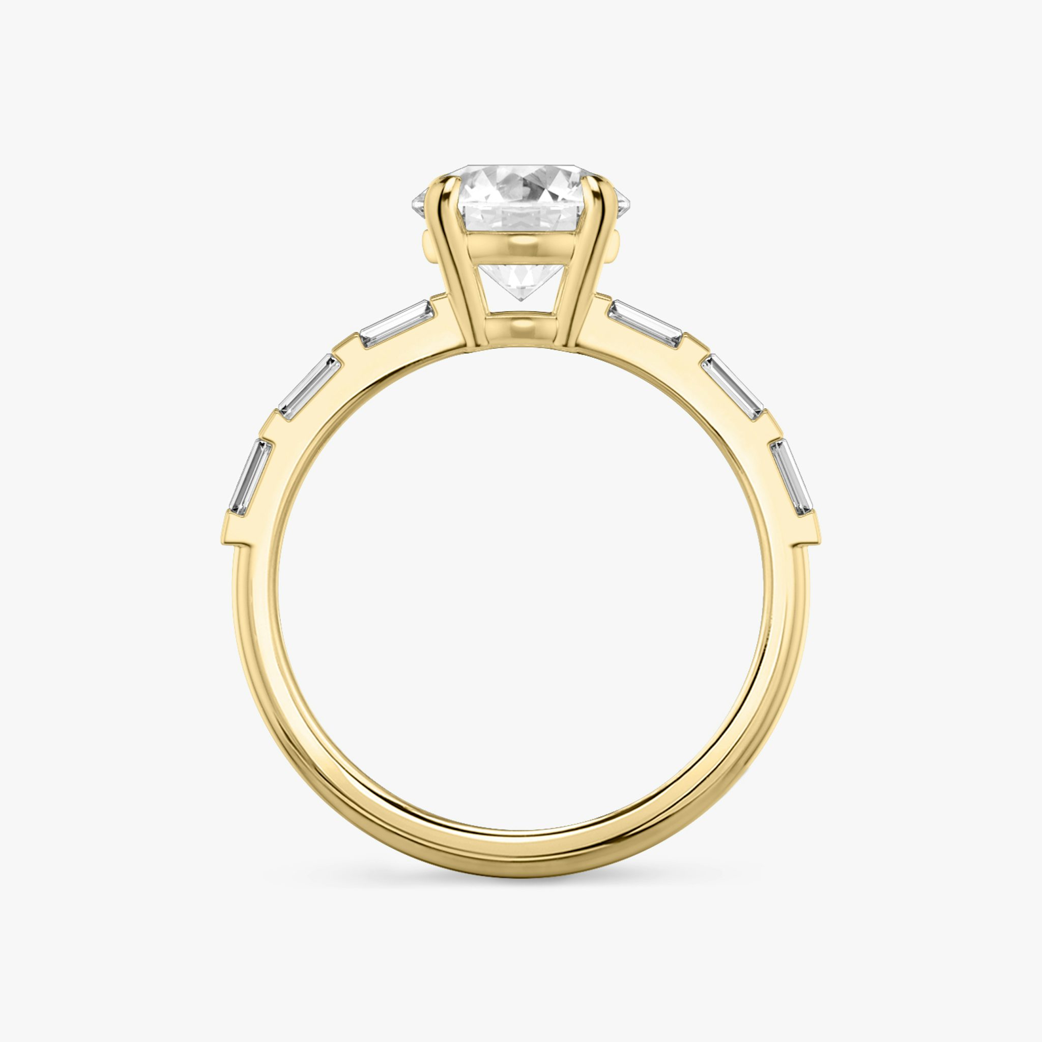 The Double Band | Round Brilliant | 18k | Yellow Gold | bandAccent: Pavé | bandStoneShape: Baguette | caratWeight: other | diamondOrientation: vertical