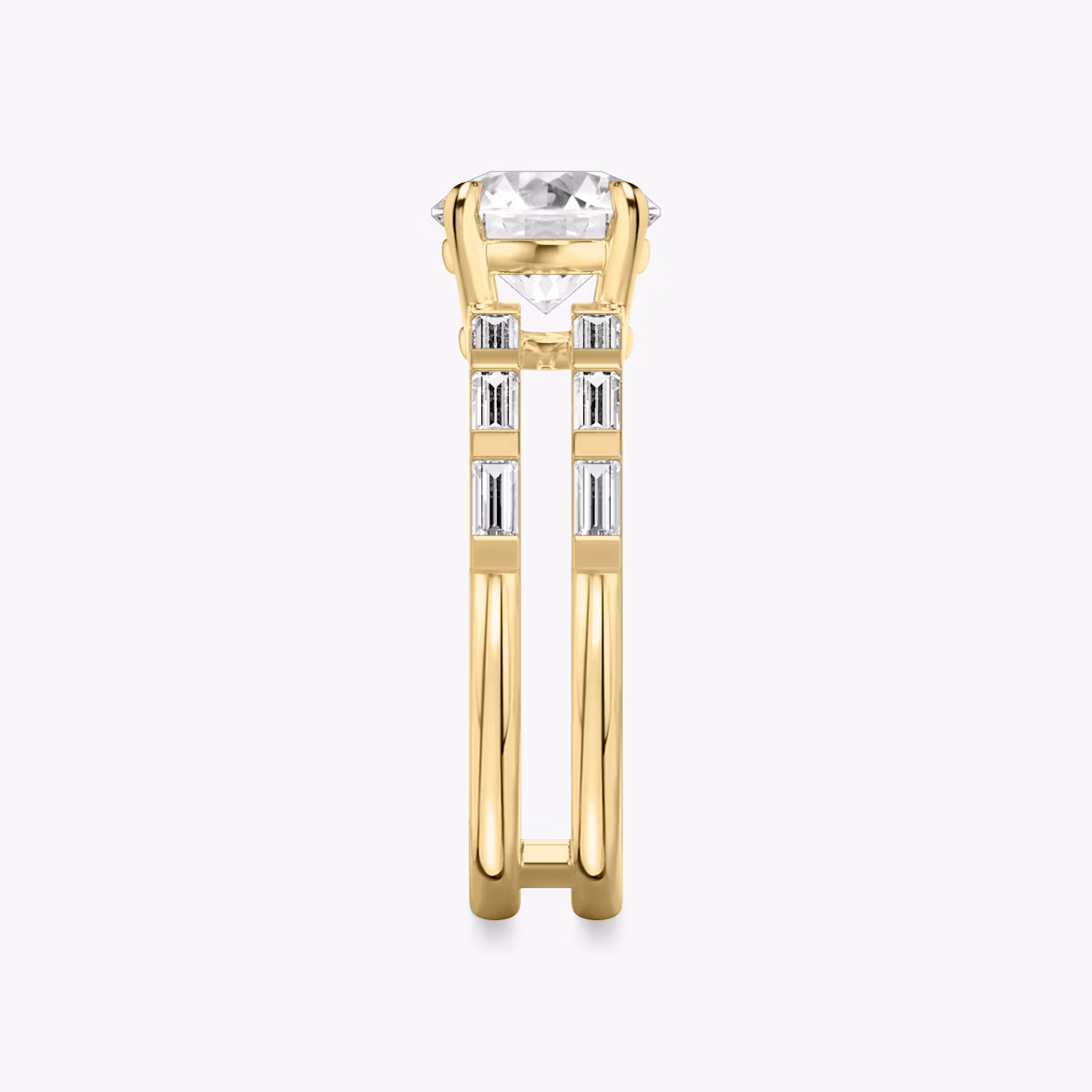 The Double Band | Round Brilliant | 18k | Yellow Gold | bandAccent: Pavé | bandStoneShape: Baguette | caratWeight: 2.0ct | diamondOrientation: vertical