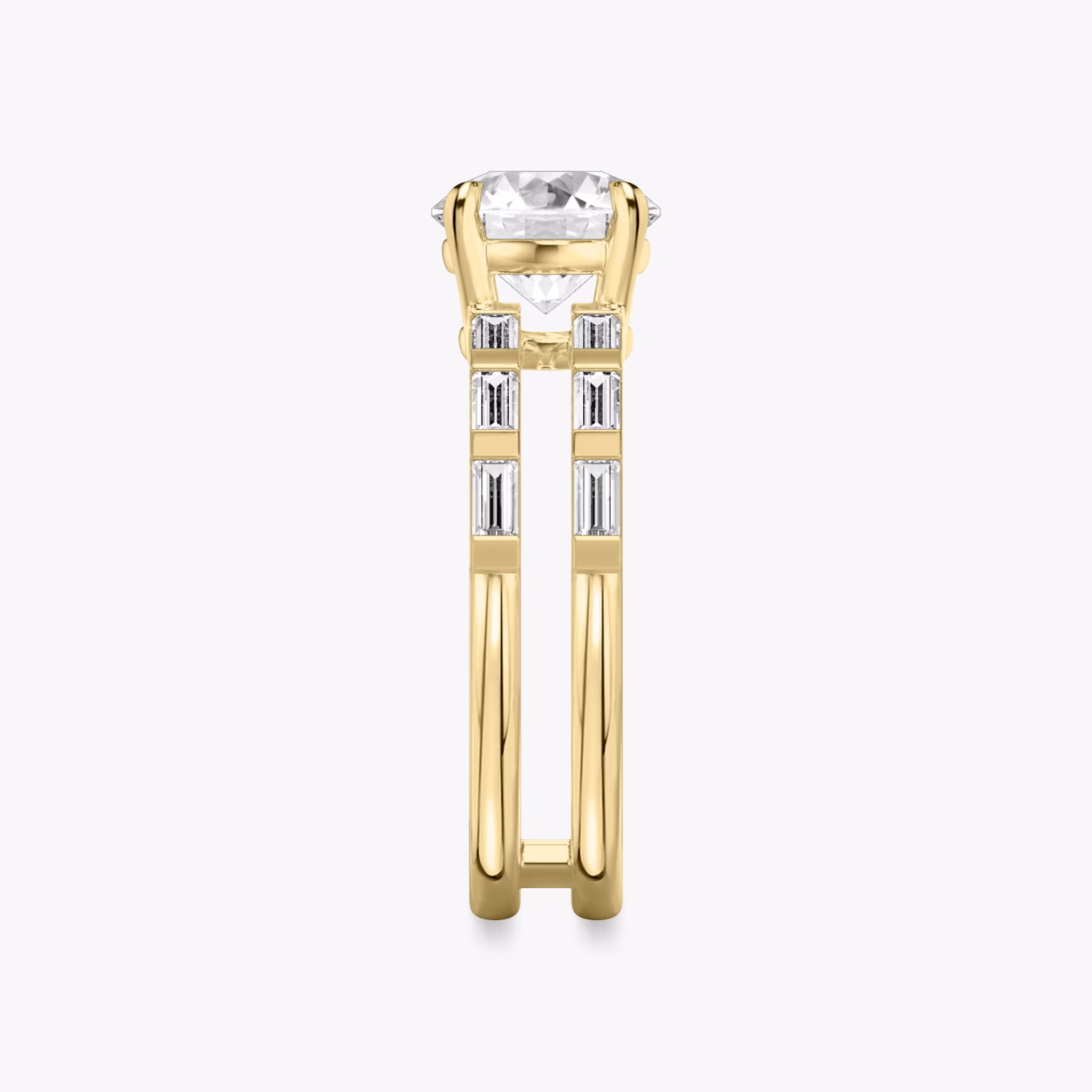 The Double Band | Round Brilliant | 18k | Yellow Gold | bandAccent: Pavé | bandStoneShape: Baguette | caratWeight: other | diamondOrientation: vertical