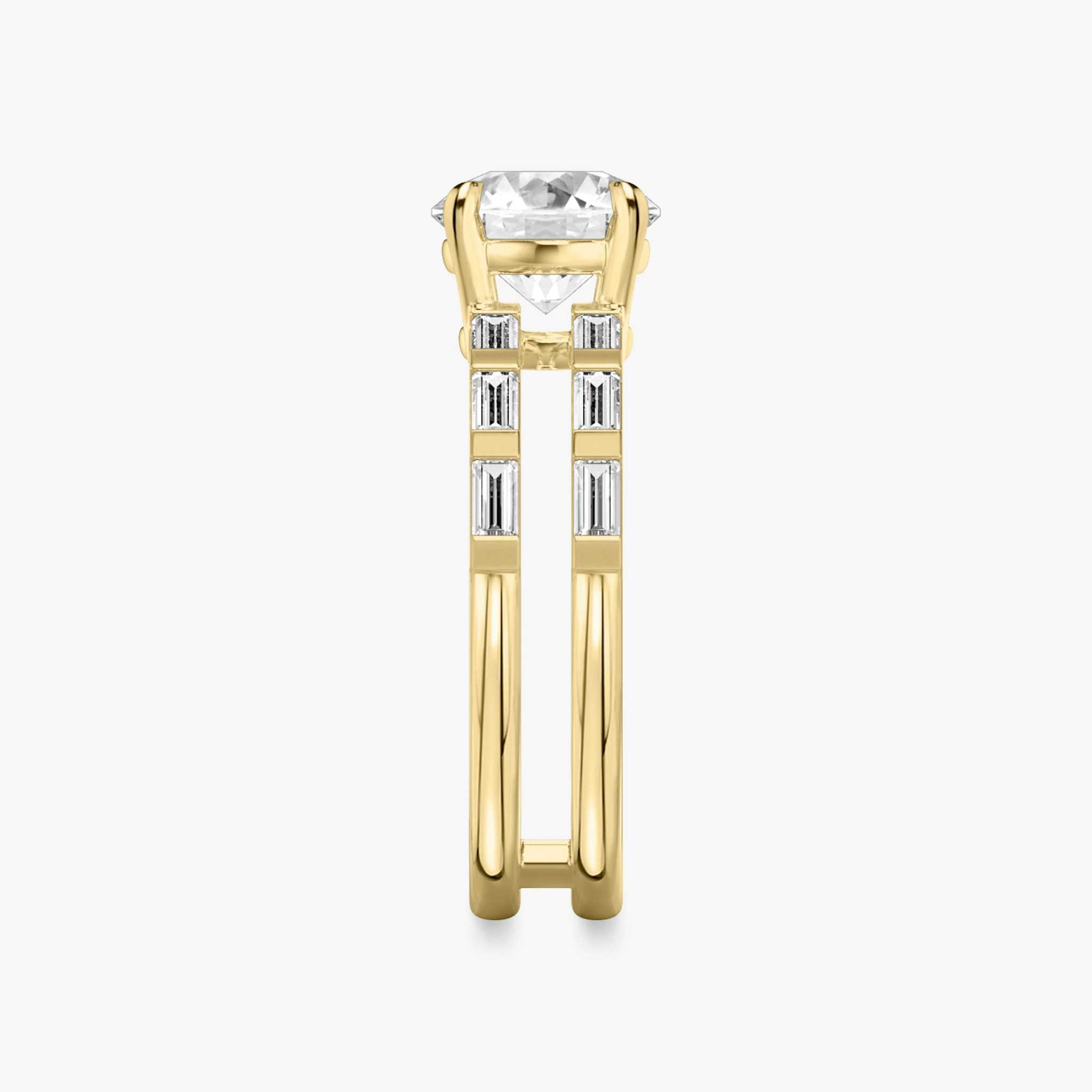 The Double Band | Round Brilliant | 18k | Yellow Gold | bandAccent: Pavé | bandStoneShape: Baguette | caratWeight: other | diamondOrientation: vertical
