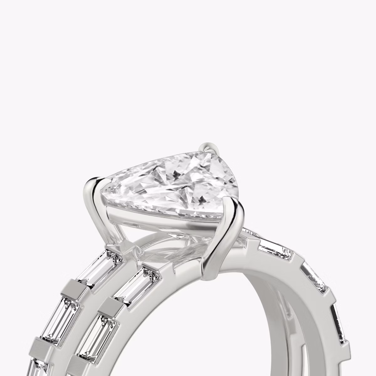 The Double Band | Trillion | 18k | White Gold | bandAccent: Pavé | bandStoneShape: Baguette | diamondOrientation: vertical | caratWeight: other