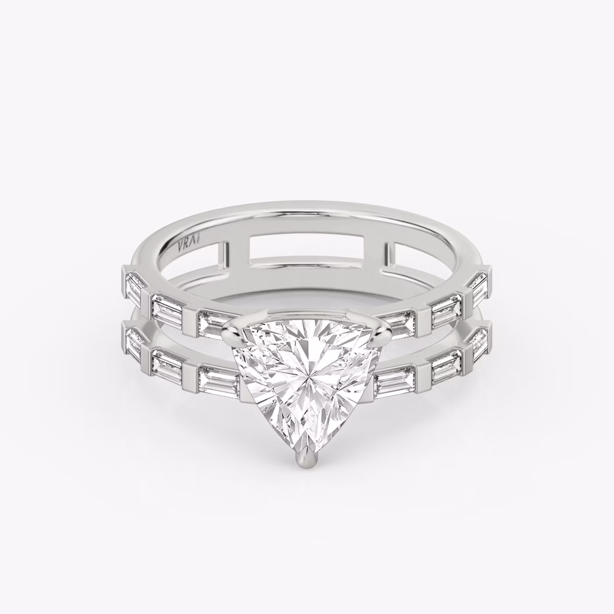 The Double Band | Trillion | 18k | White Gold | bandAccent: Pavé | bandStoneShape: Baguette | diamondOrientation: vertical | caratWeight: other