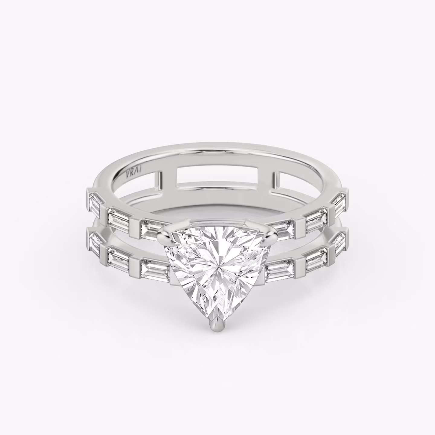 The Double Band | Trillion | Platinum | bandAccent: Pavé | bandStoneShape: Baguette | diamondOrientation: vertical | caratWeight: other