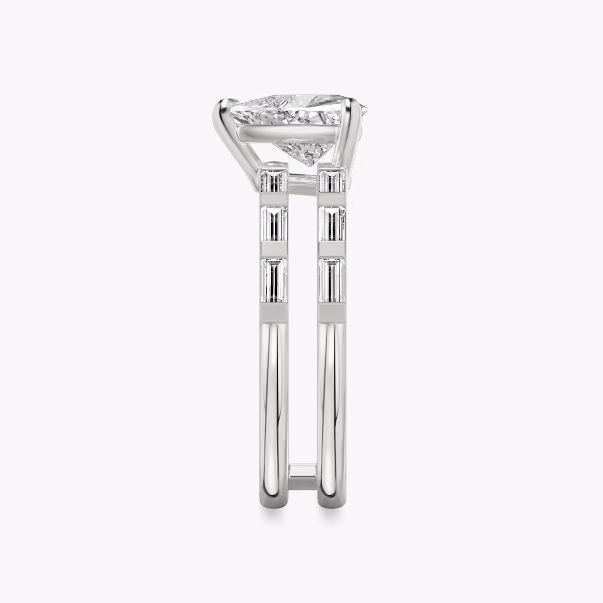 The Double Band | Trillion | 18k | White Gold | bandAccent: Pavé | bandStoneShape: Baguette | diamondOrientation: vertical | caratWeight: other