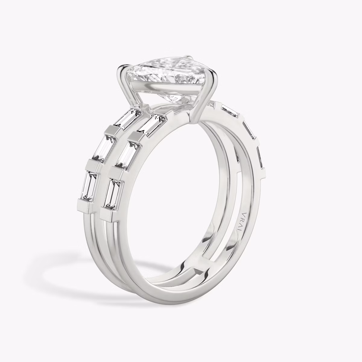 The Double Band | Trillion | 18k | White Gold | bandAccent: Pavé | bandStoneShape: Baguette | diamondOrientation: vertical | caratWeight: other