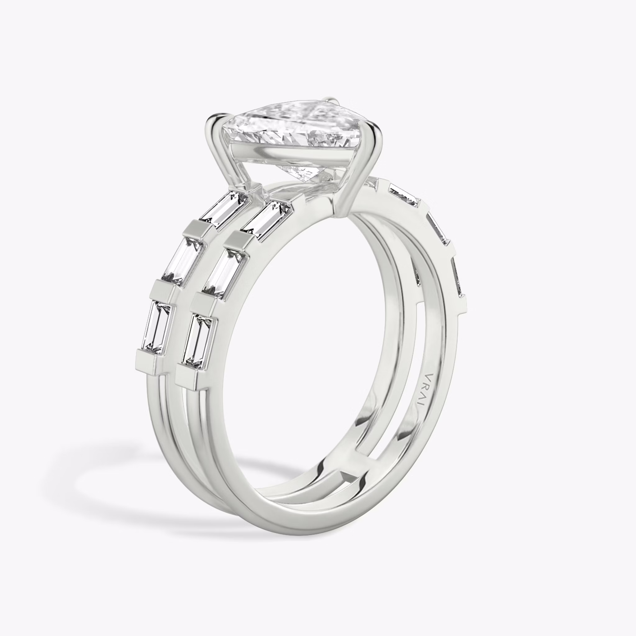 The Double Band | Trillion | Platinum | bandAccent: Pavé | bandStoneShape: Baguette | diamondOrientation: vertical | caratWeight: other
