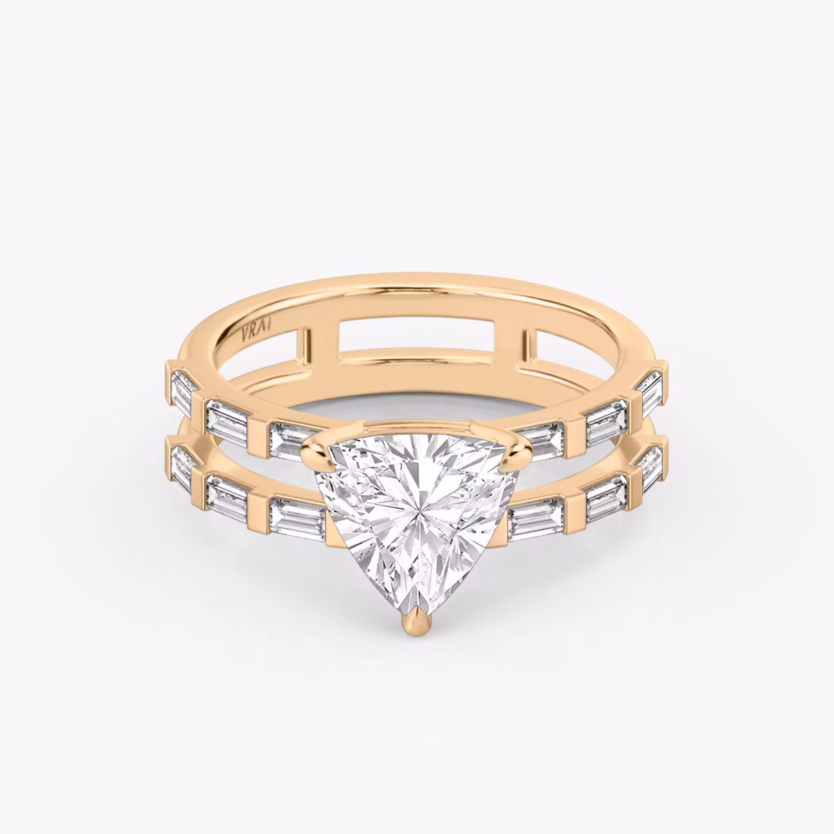The Double Band | Trillion | 14k | Rose Gold | bandAccent: Pavé | bandStoneShape: Baguette | diamondOrientation: vertical | caratWeight: other