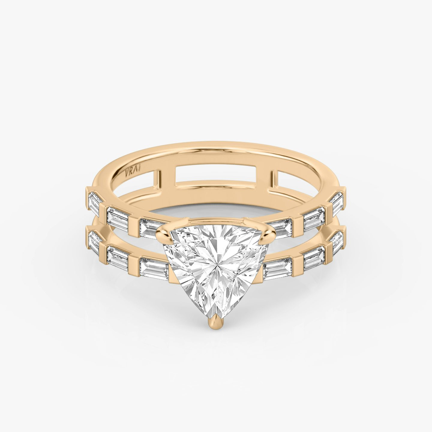 The Double Band | Trillion | 14k | Rose Gold | bandAccent: Pavé | bandStoneShape: Baguette | diamondOrientation: vertical | caratWeight: other