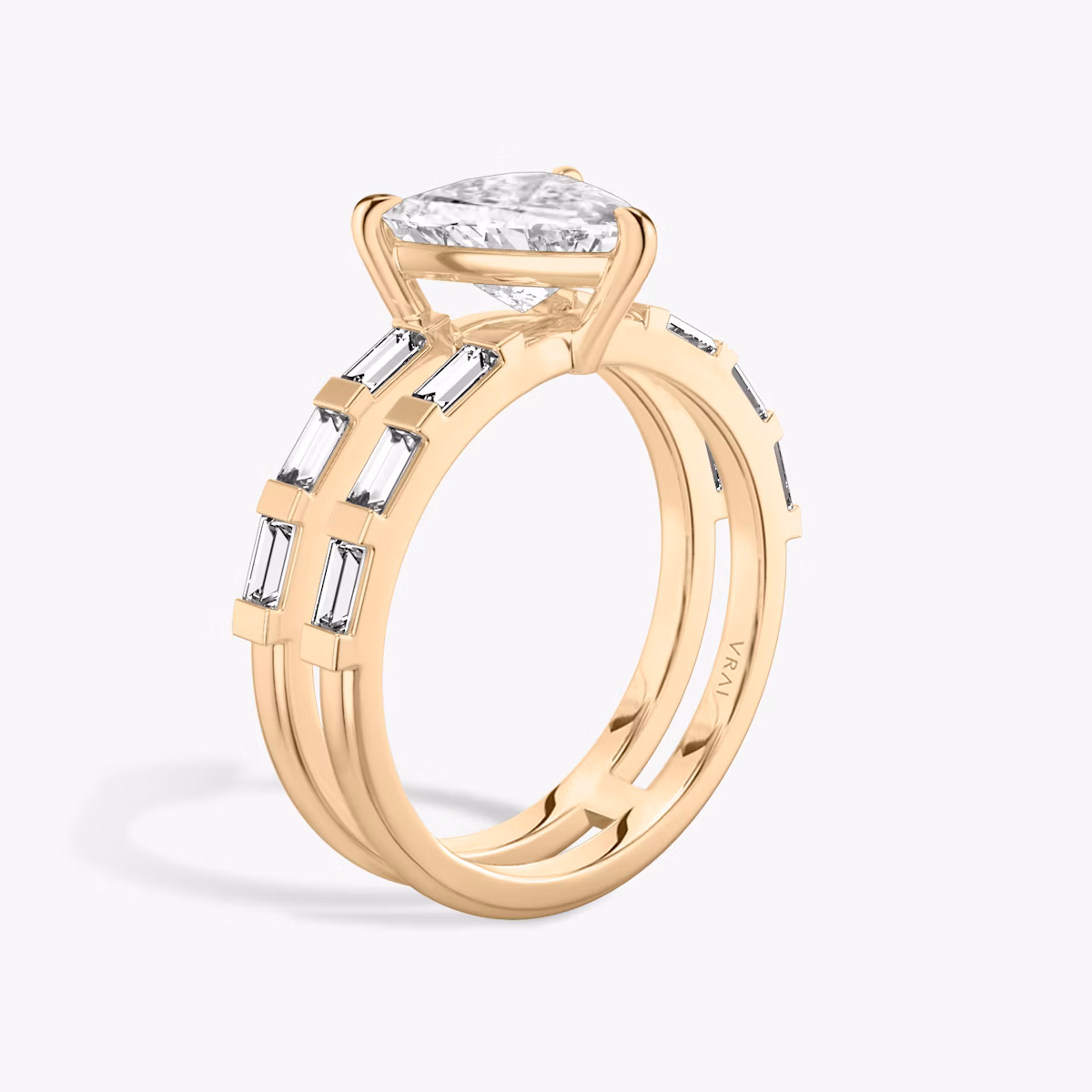 The Double Band | Trillion | 14k | Rose Gold | bandAccent: Pavé | bandStoneShape: Baguette | diamondOrientation: vertical | caratWeight: other