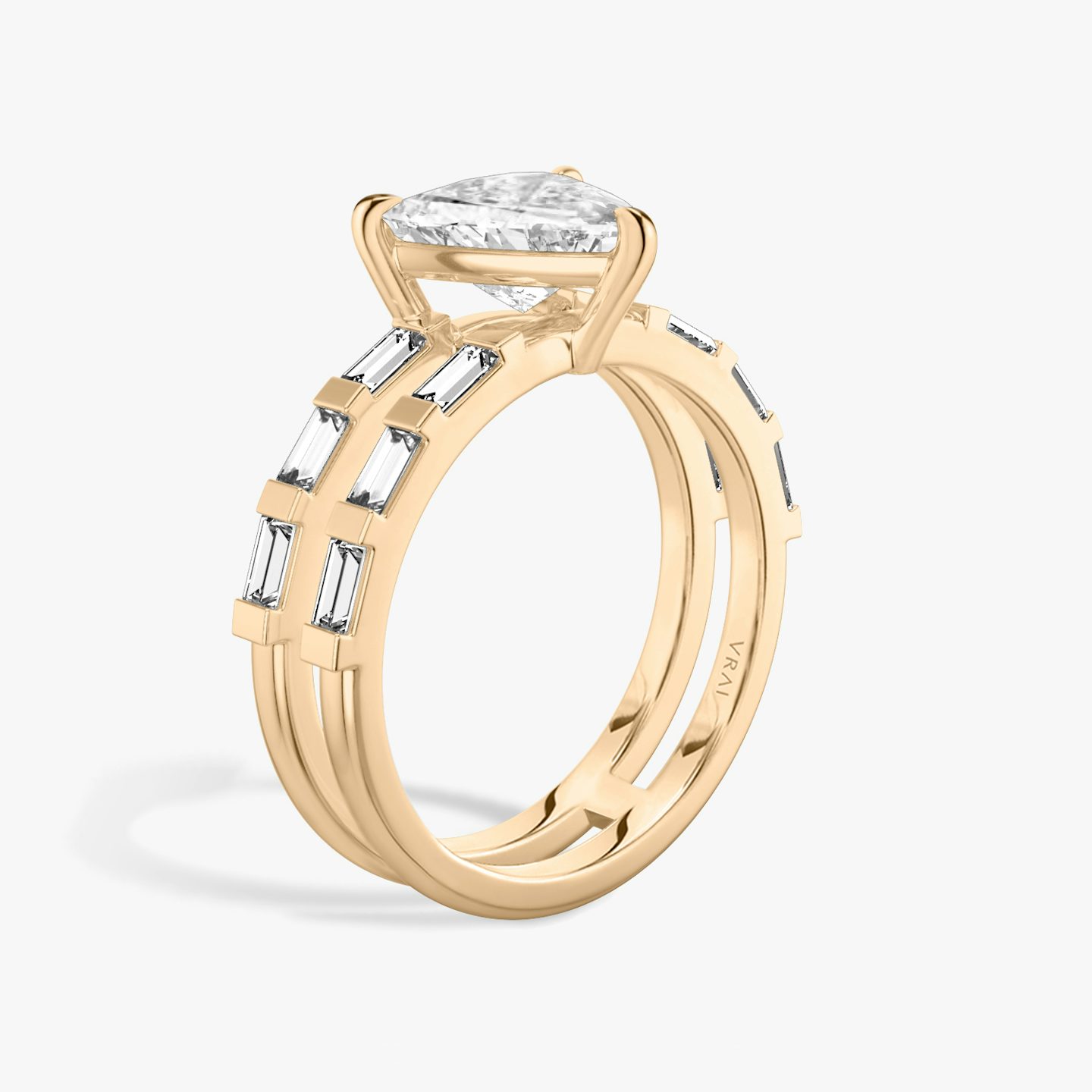 The Double Band | Trillion | 14k | Rose Gold | bandAccent: Pavé | bandStoneShape: Baguette | diamondOrientation: vertical | caratWeight: other