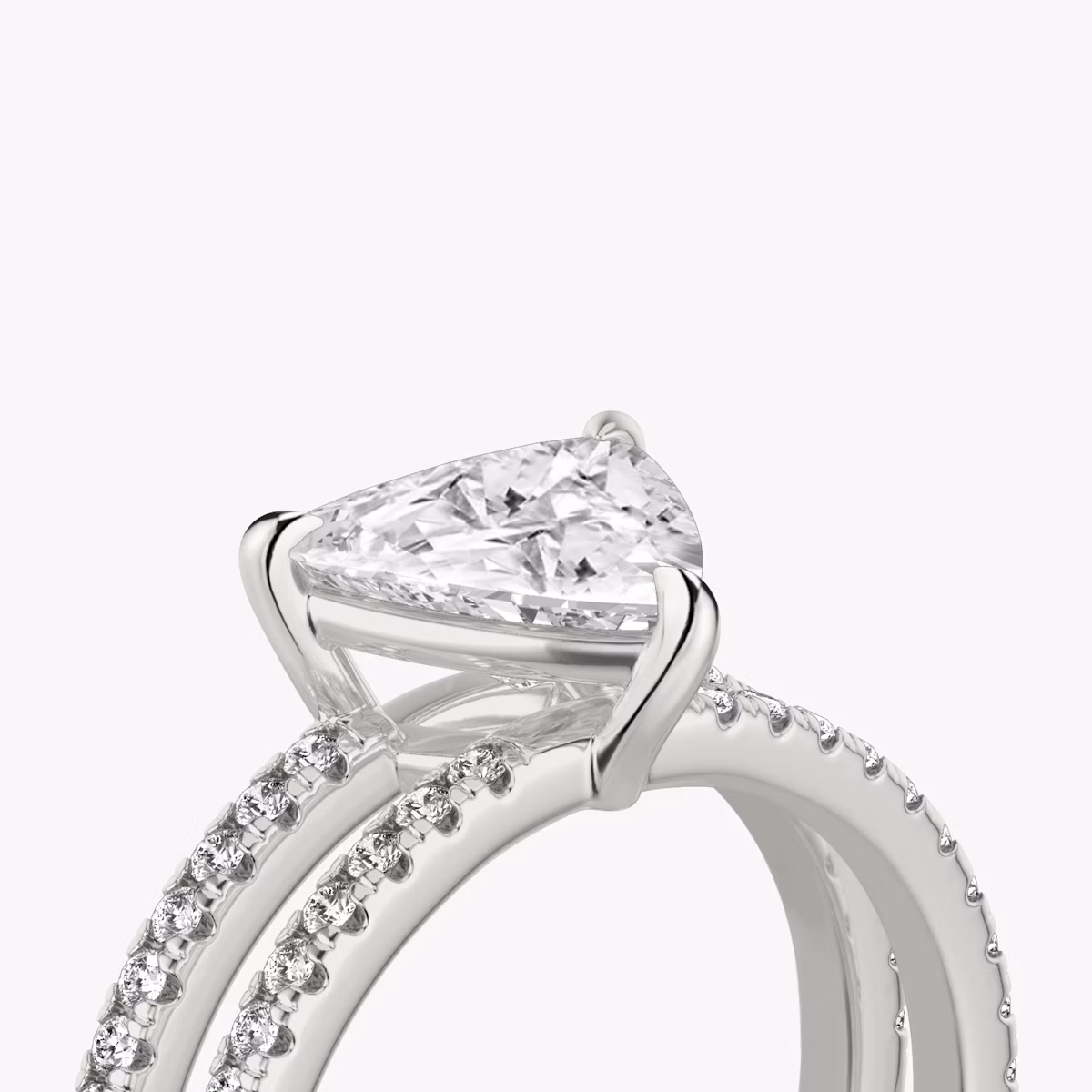 The Double Band | Trillion | 18k | White Gold | bandAccent: Pavé | bandStoneShape: Round Brilliant | diamondOrientation: vertical | caratWeight: other