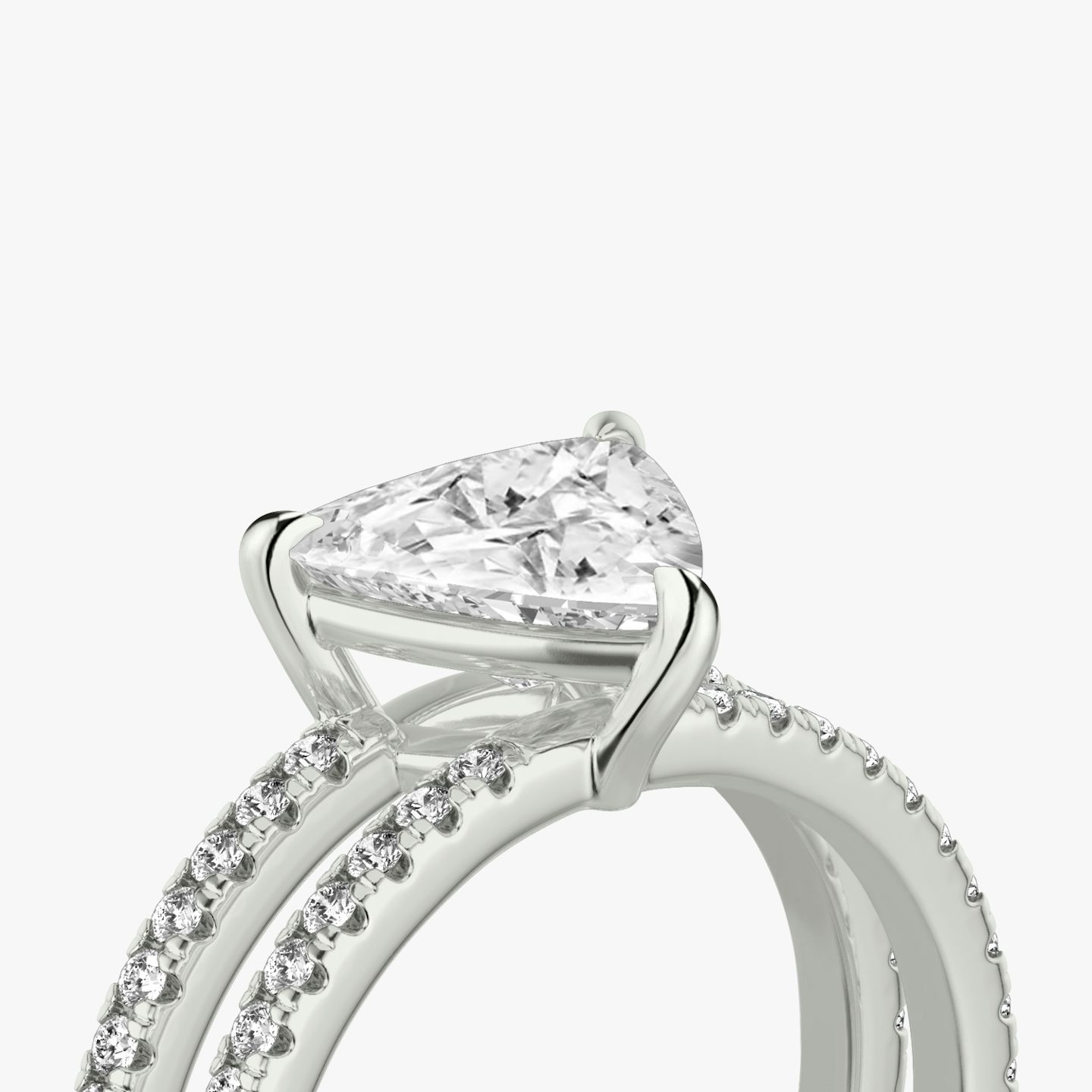 The Double Band | Trillion | 18k | White Gold | bandAccent: Pavé | bandStoneShape: Round Brilliant | diamondOrientation: vertical | caratWeight: other