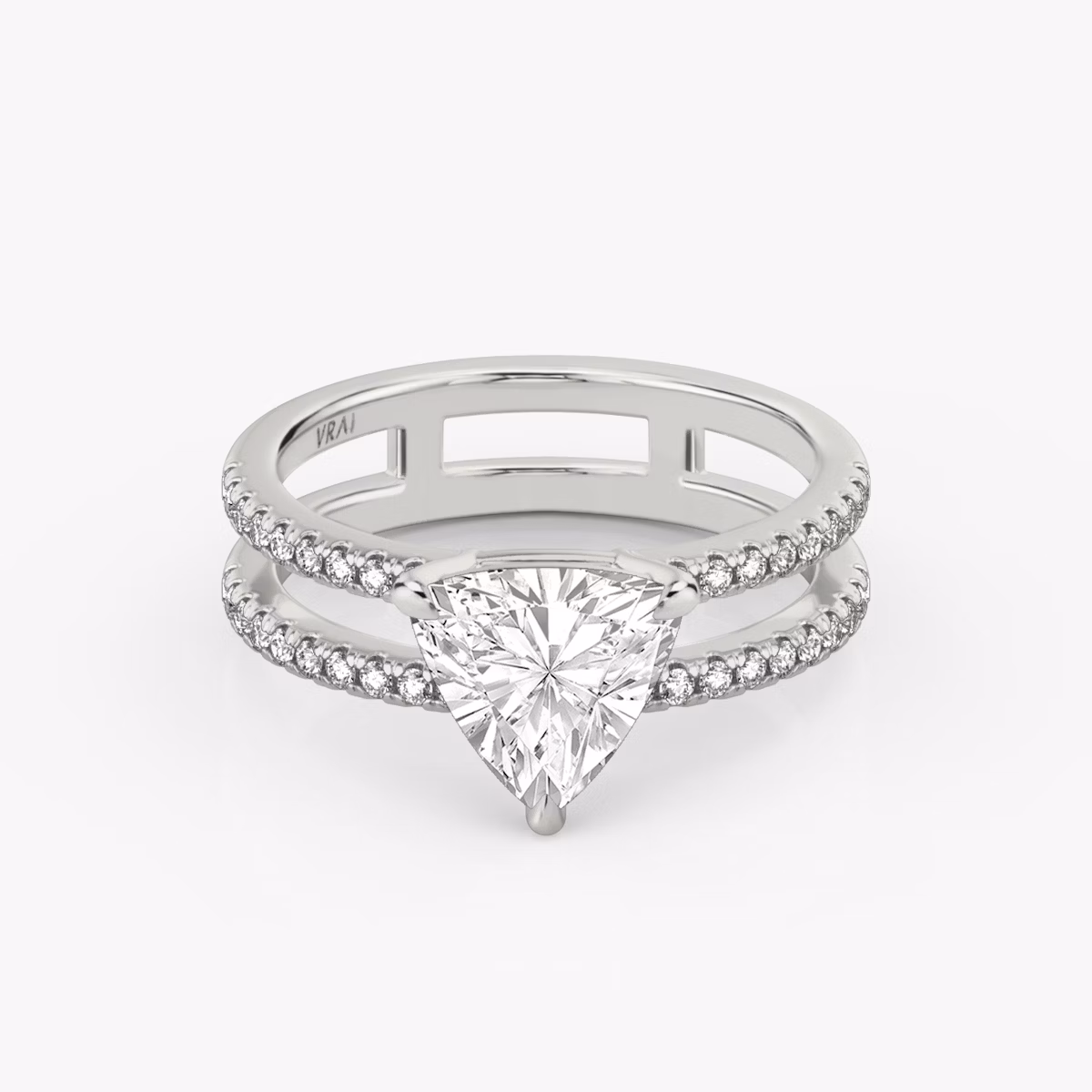 The Double Band | Trillion | 18k | White Gold | bandAccent: Pavé | bandStoneShape: Round Brilliant | diamondOrientation: vertical | caratWeight: other