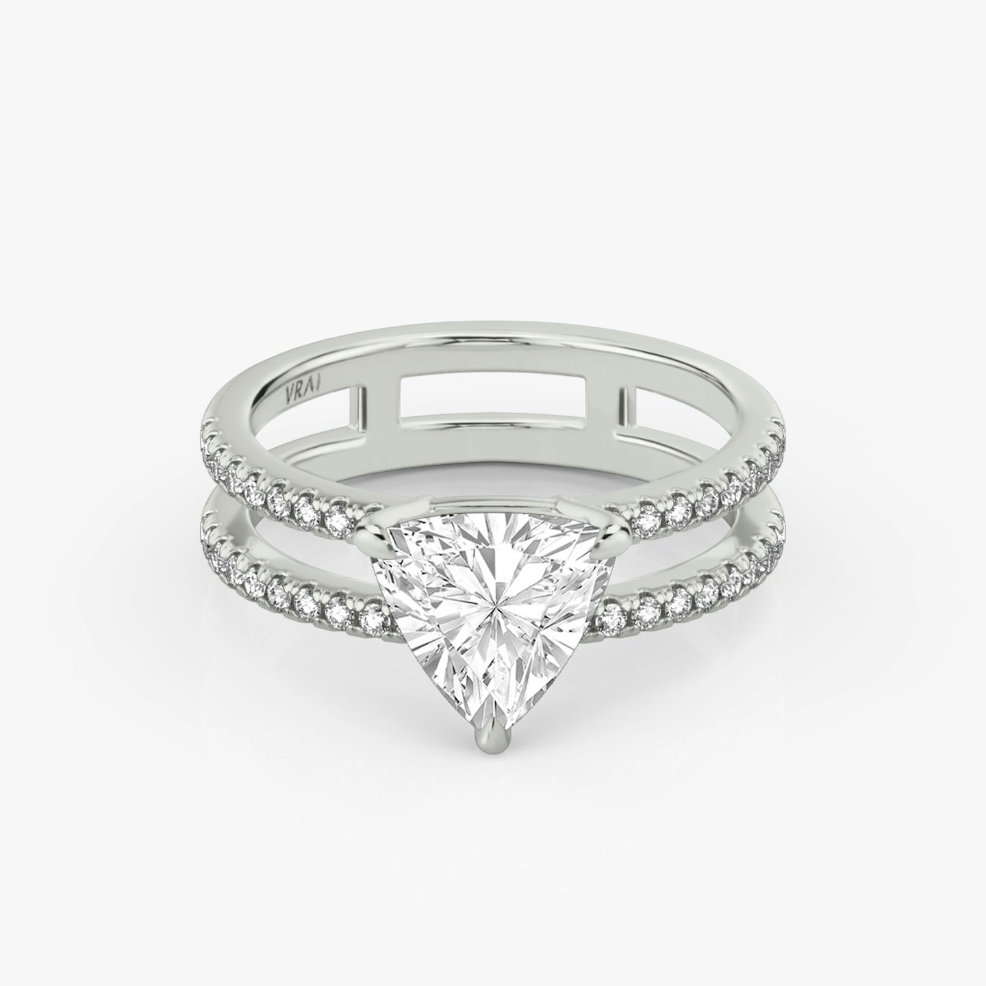 The Double Band | Trillion | 18k | White Gold | bandAccent: Pavé | bandStoneShape: Round Brilliant | diamondOrientation: vertical | caratWeight: other