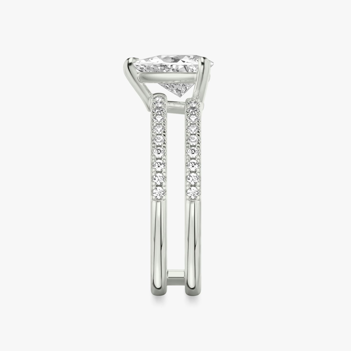 The Double Band | Trillion | 18k | White Gold | bandAccent: Pavé | bandStoneShape: Round Brilliant | diamondOrientation: vertical | caratWeight: other