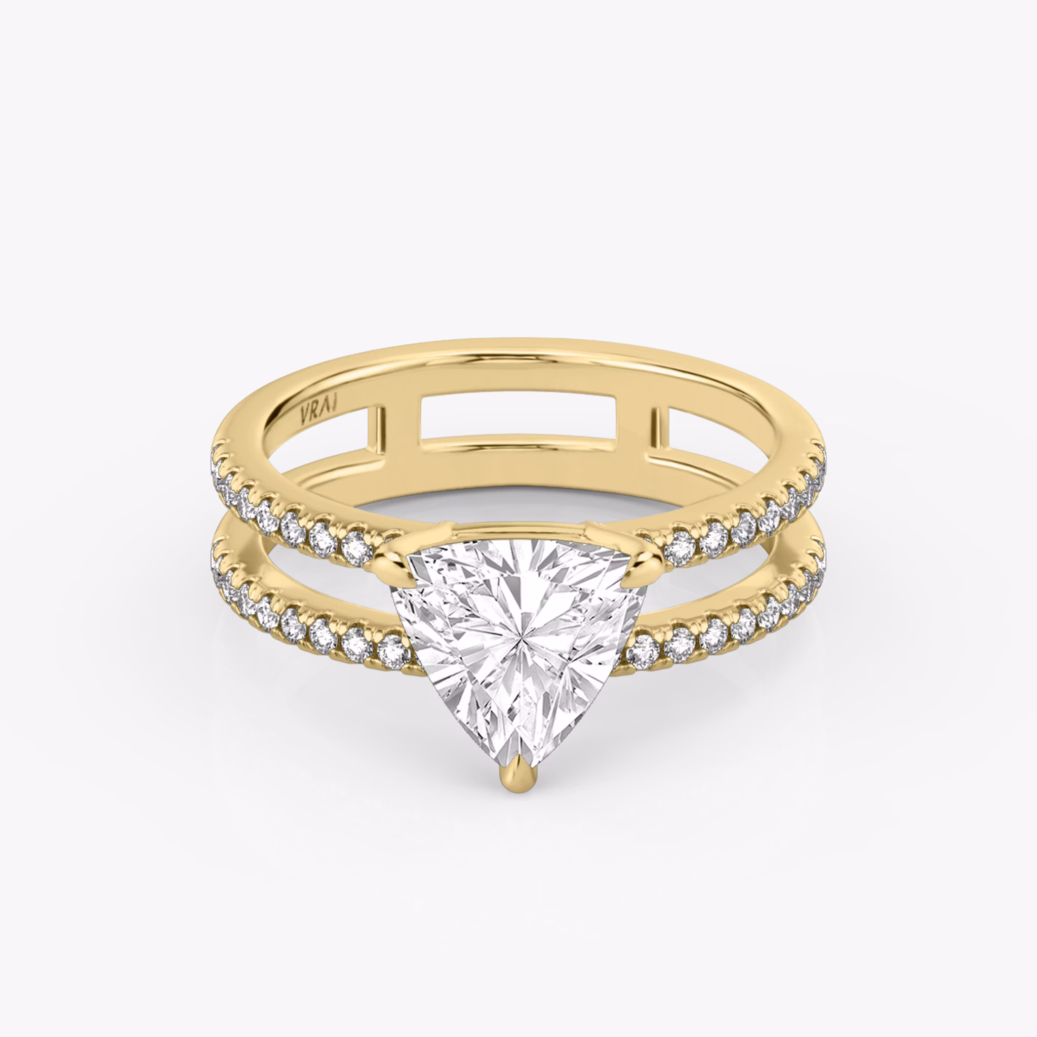 The Double Band | Trillion | 18k | Yellow Gold | bandAccent: Pavé | bandStoneShape: Round Brilliant | diamondOrientation: vertical | caratWeight: other